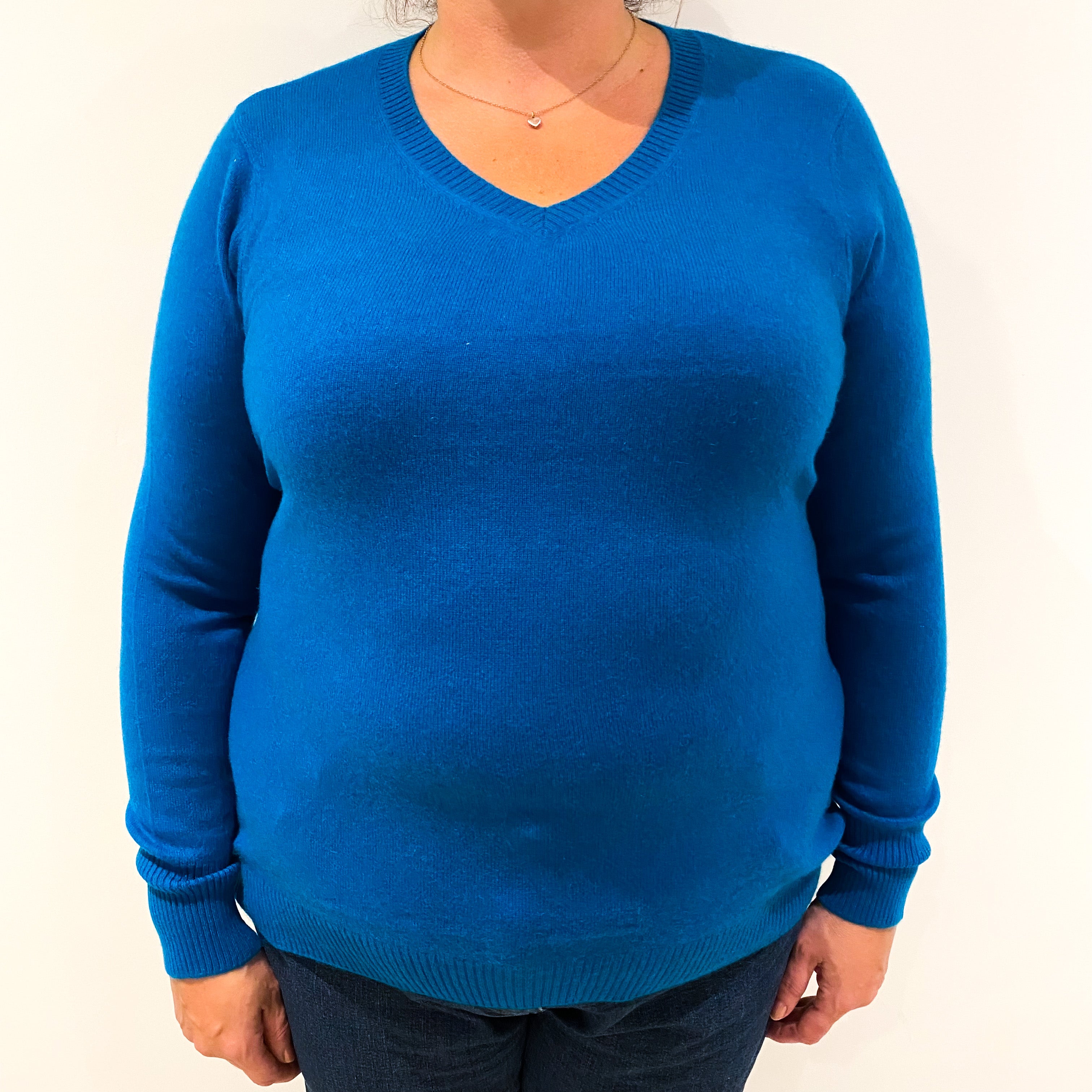 Turquoise Blue Cashmere V-Neck Jumper Extra Large