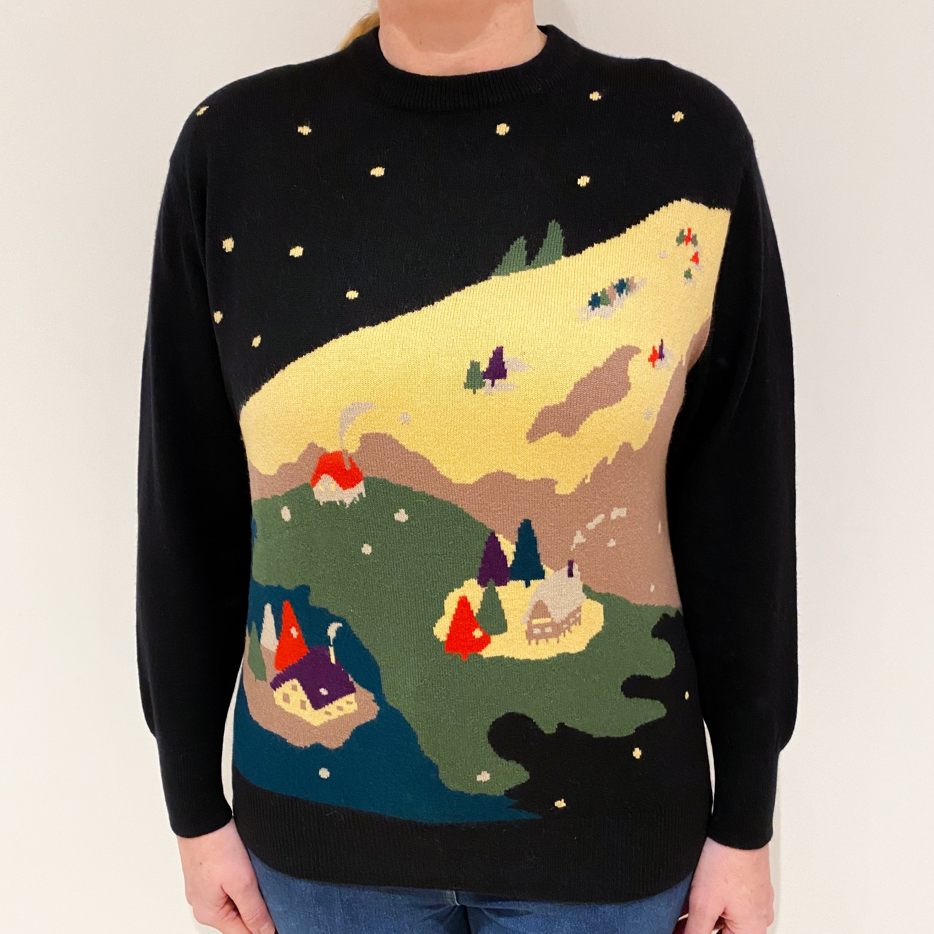 Vintage Black Cosy Cottage Cashmere Crew Neck Jumper Large