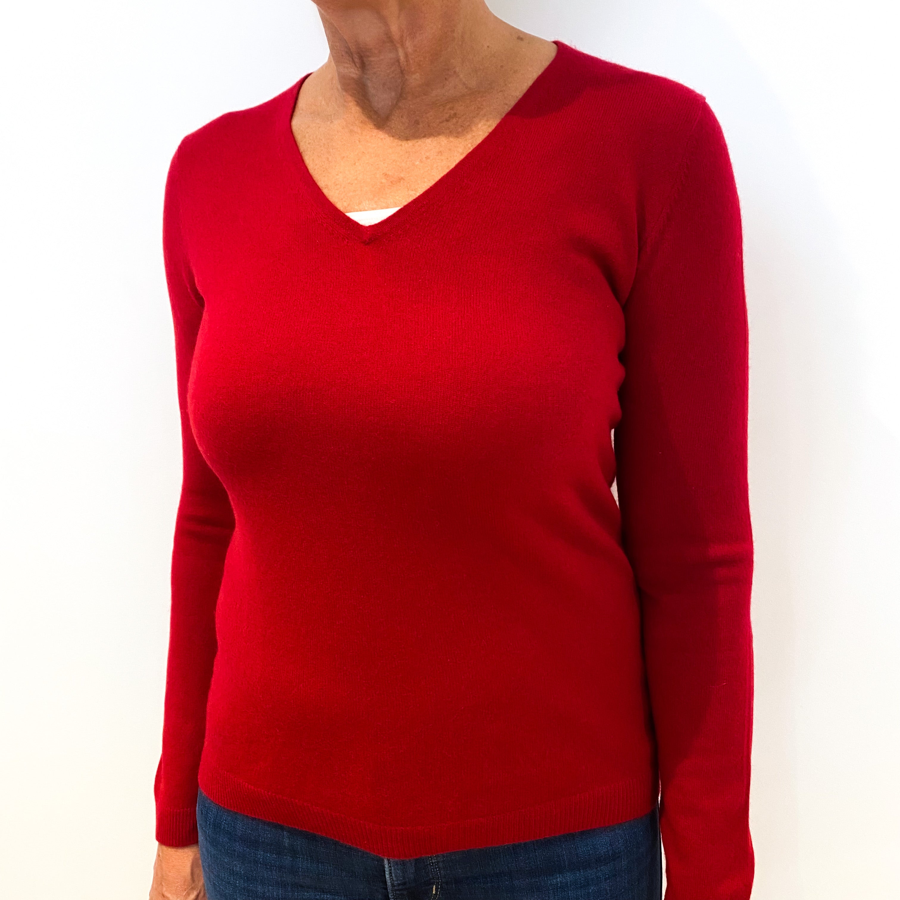 Scarlet Red Cashmere V-Neck Jumper Medium