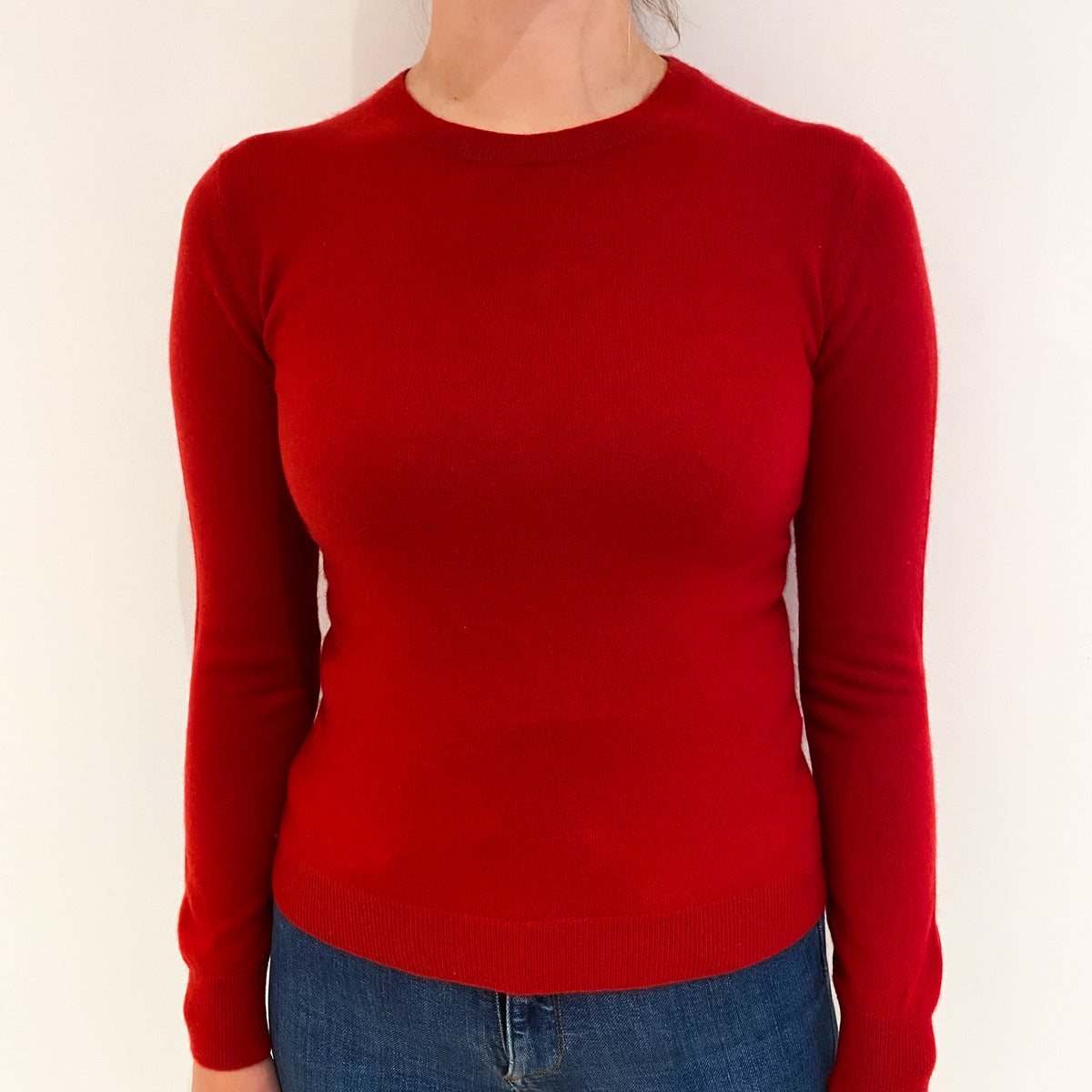 Post Box Red Cashmere Crew Neck Jumper Small