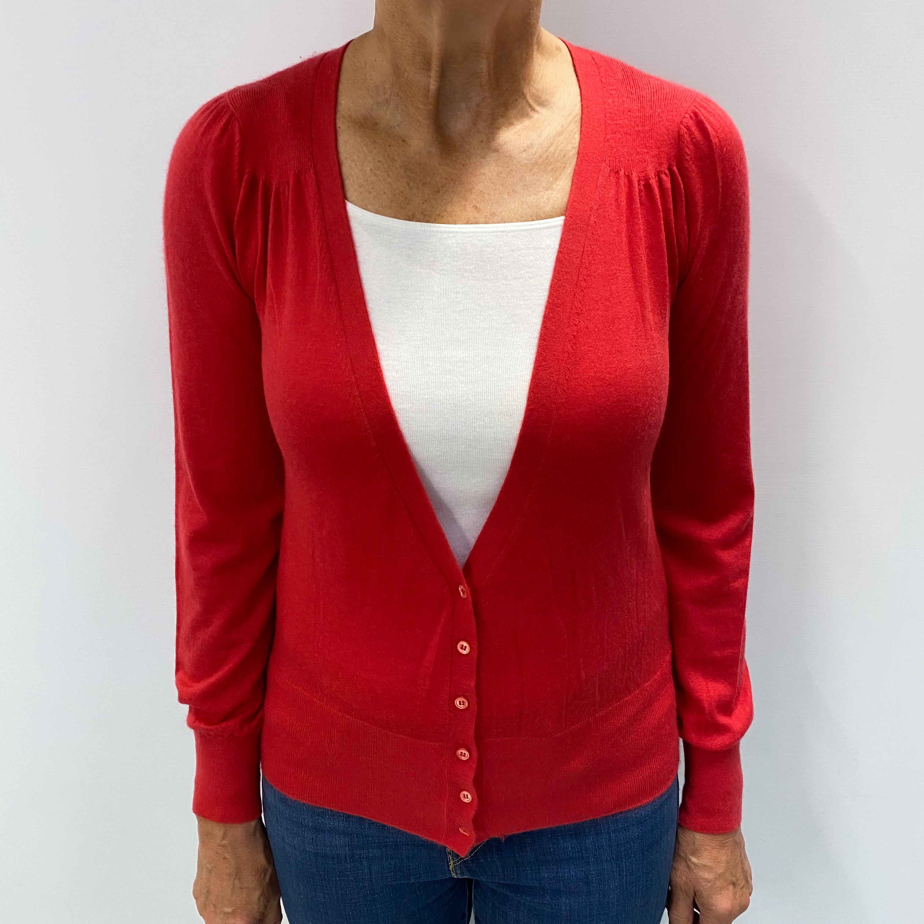 Eric Bompard Tomato Red Cashmere V Neck Cardigan Medium