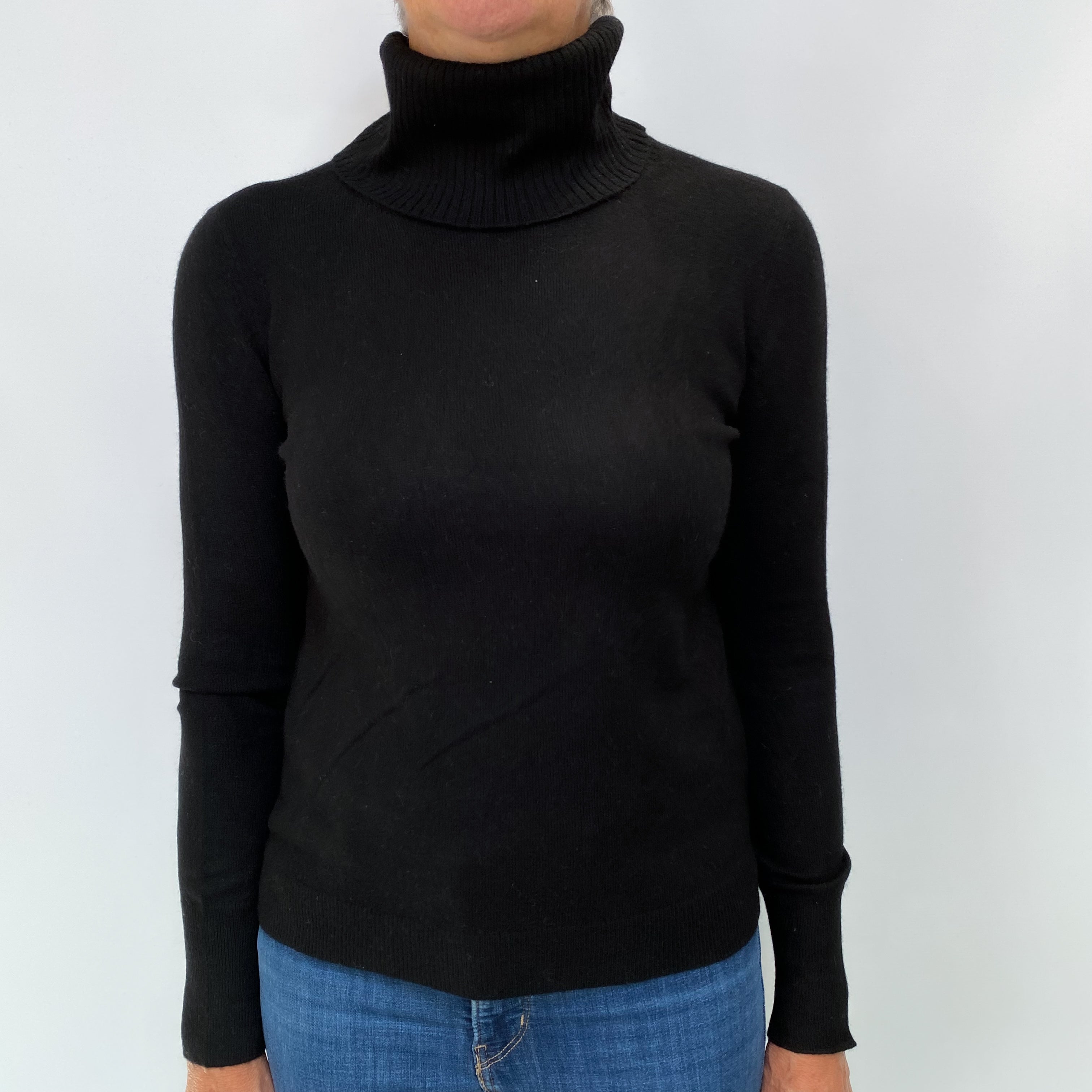 Black Cashmere Polo Neck Jumper Medium