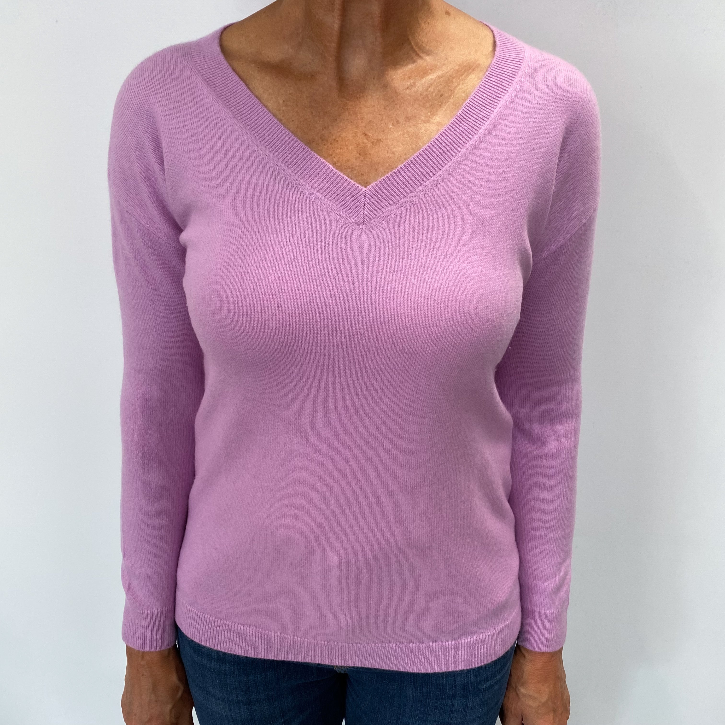 Mauve Purple Cashmere V Neck Jumper Medium