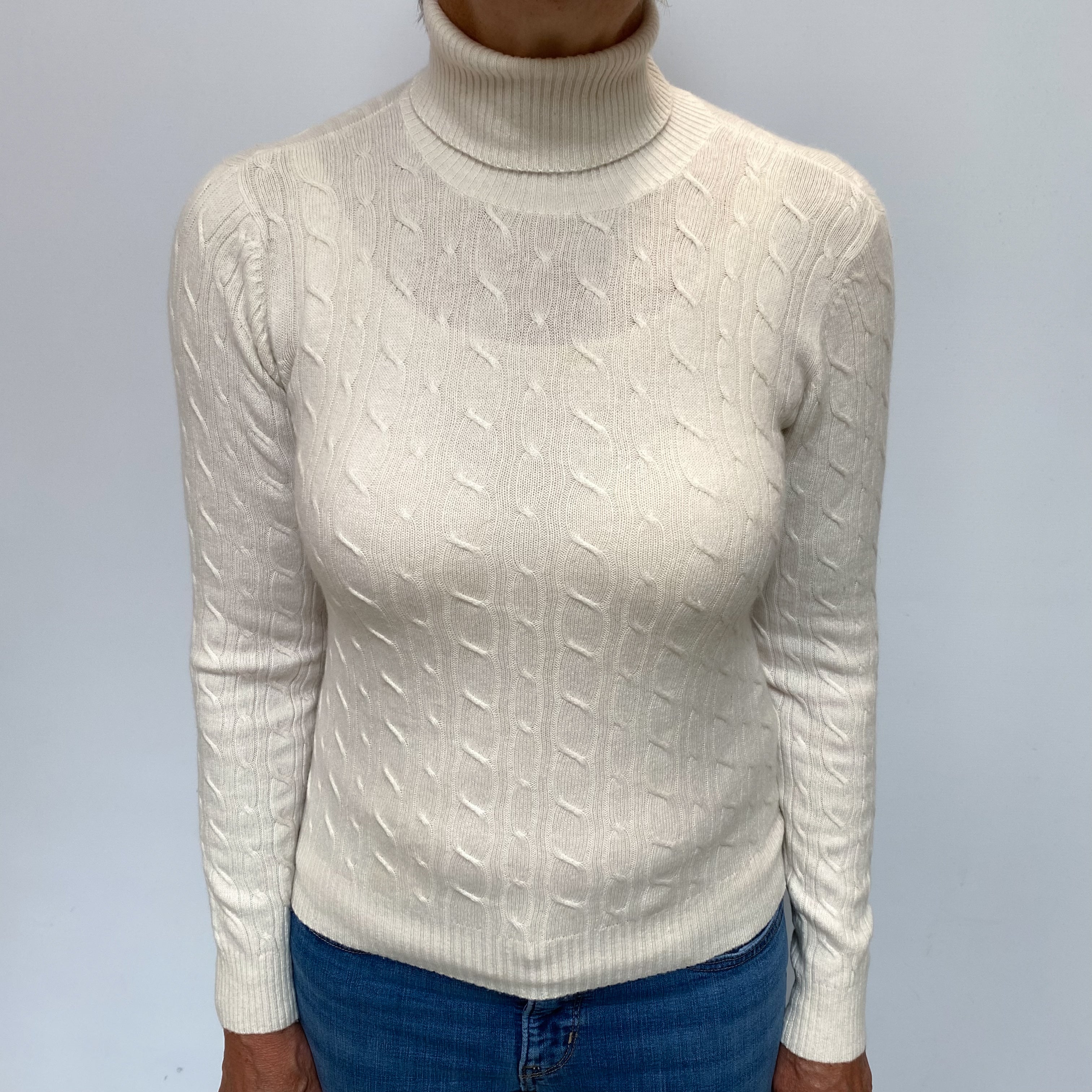 Ivory Cream Cashmere Polo Neck Jumper Medium