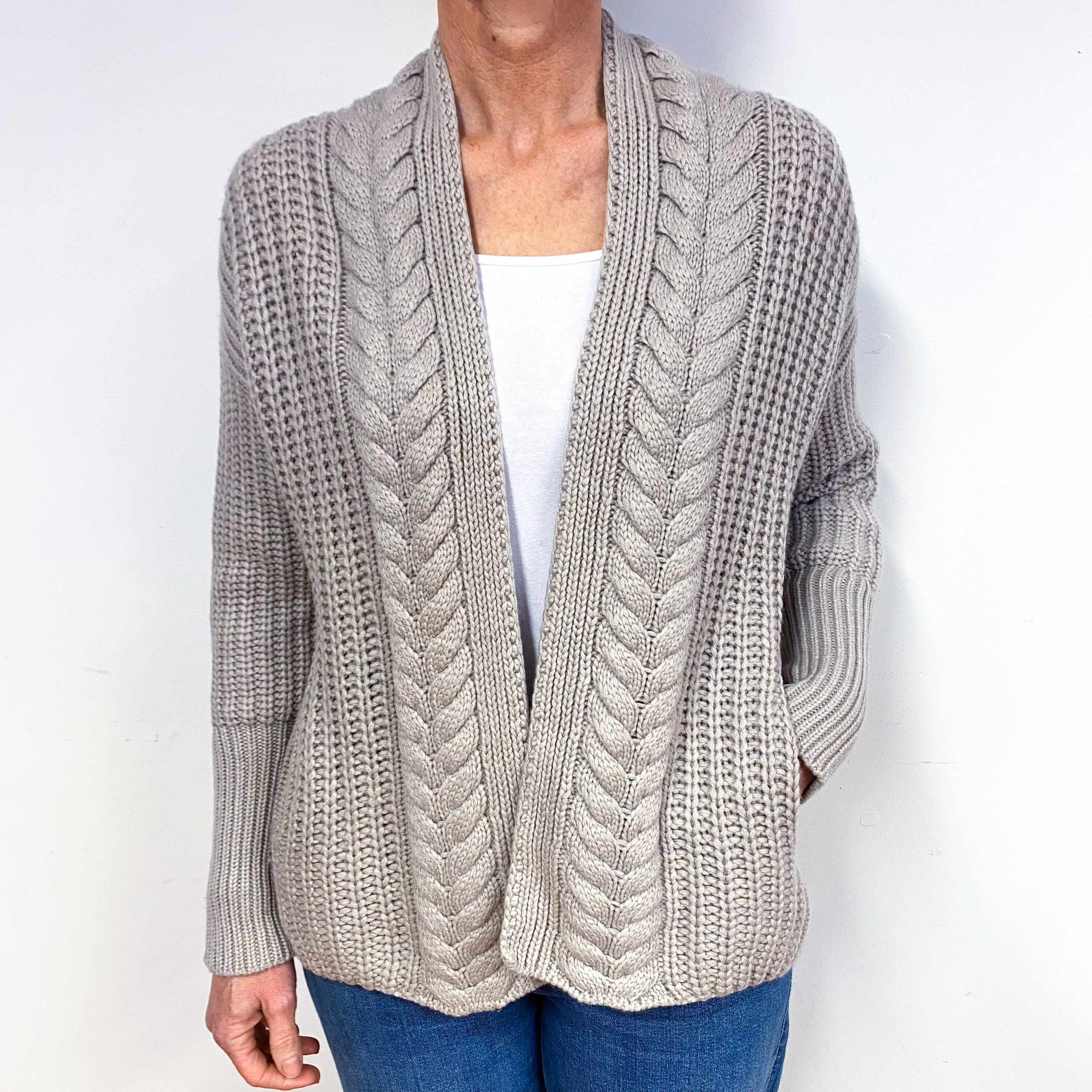 Mist Grey Chunky Cashmere Edge to Edge Cardigan Medium