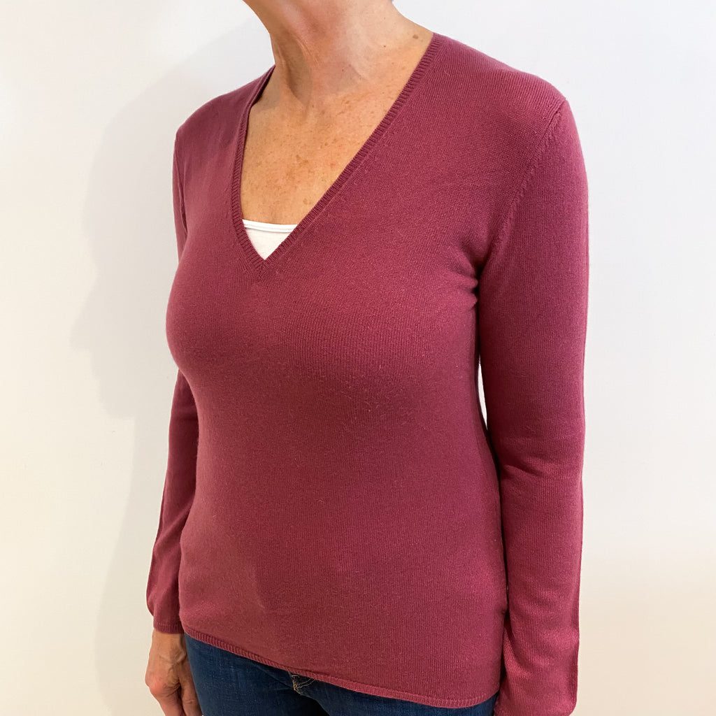 Heather Pink Cashmere V Neck Jumper Medium