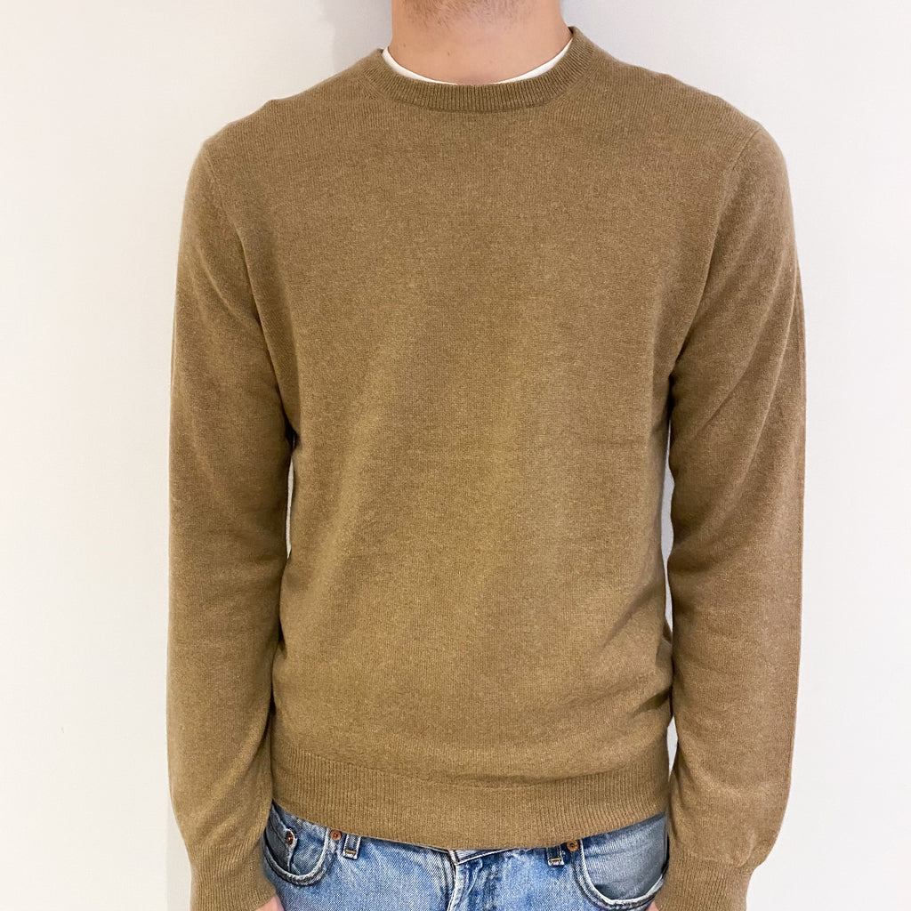 Men's Camel Brown Cashmere Crew Neck Jumper Large