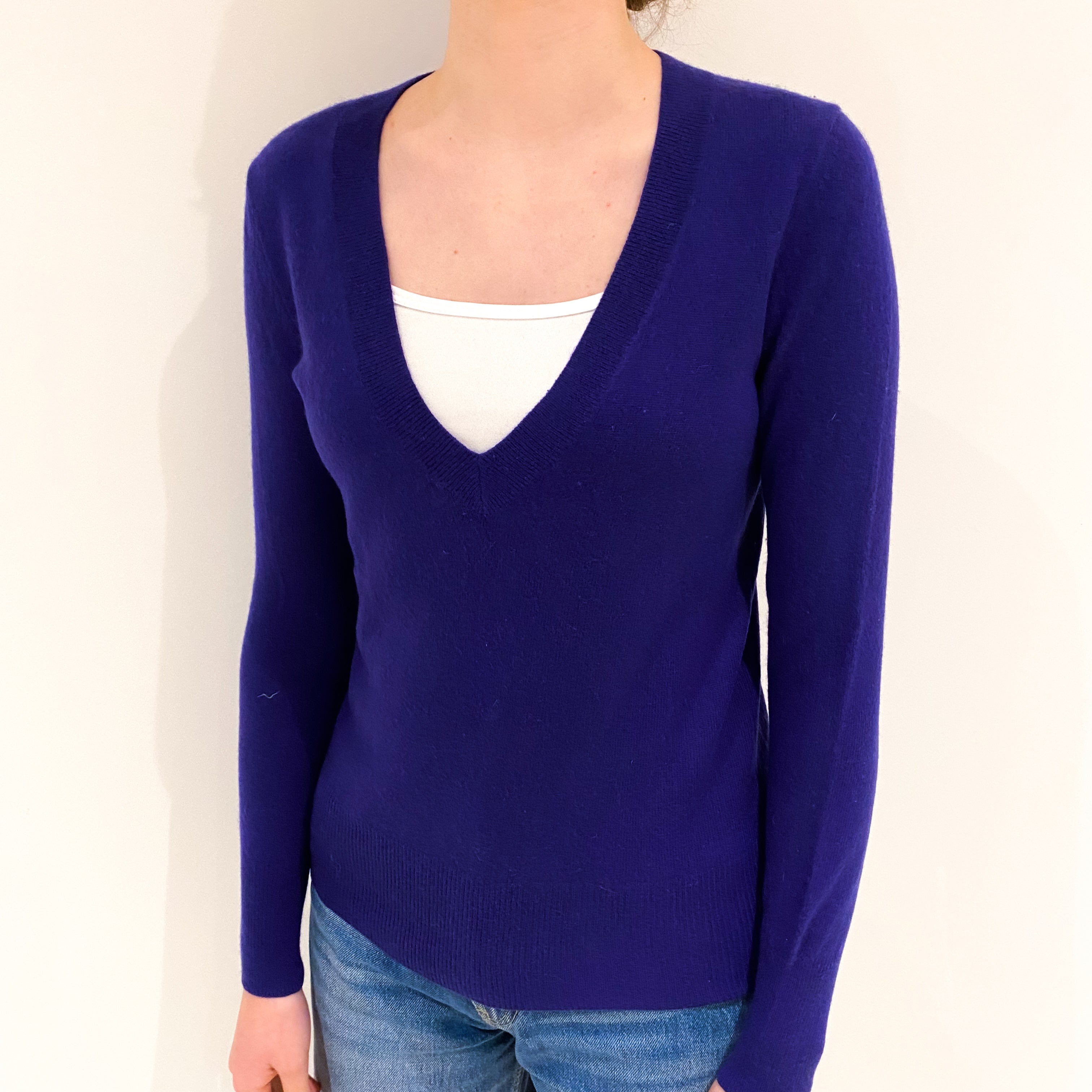 Indigo Blue Cashmere V-Neck Jumper Extra Small