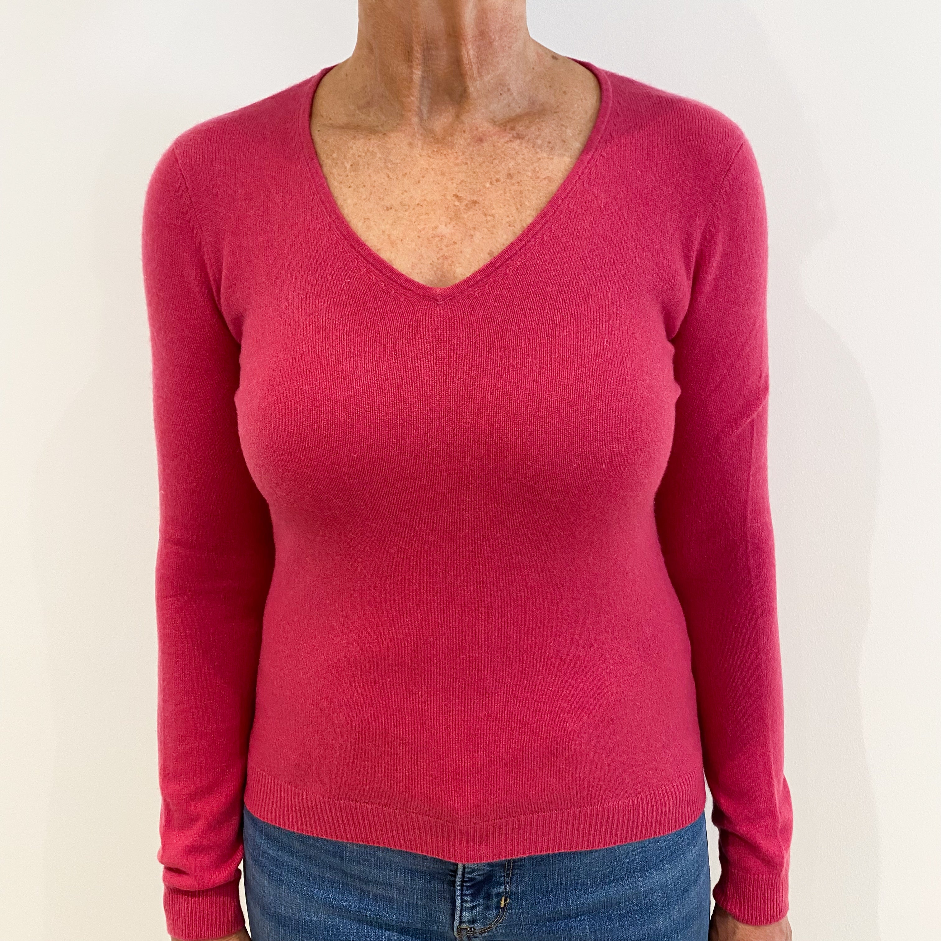 Loganberry Pink Cashmere V-Neck Jumper Medium