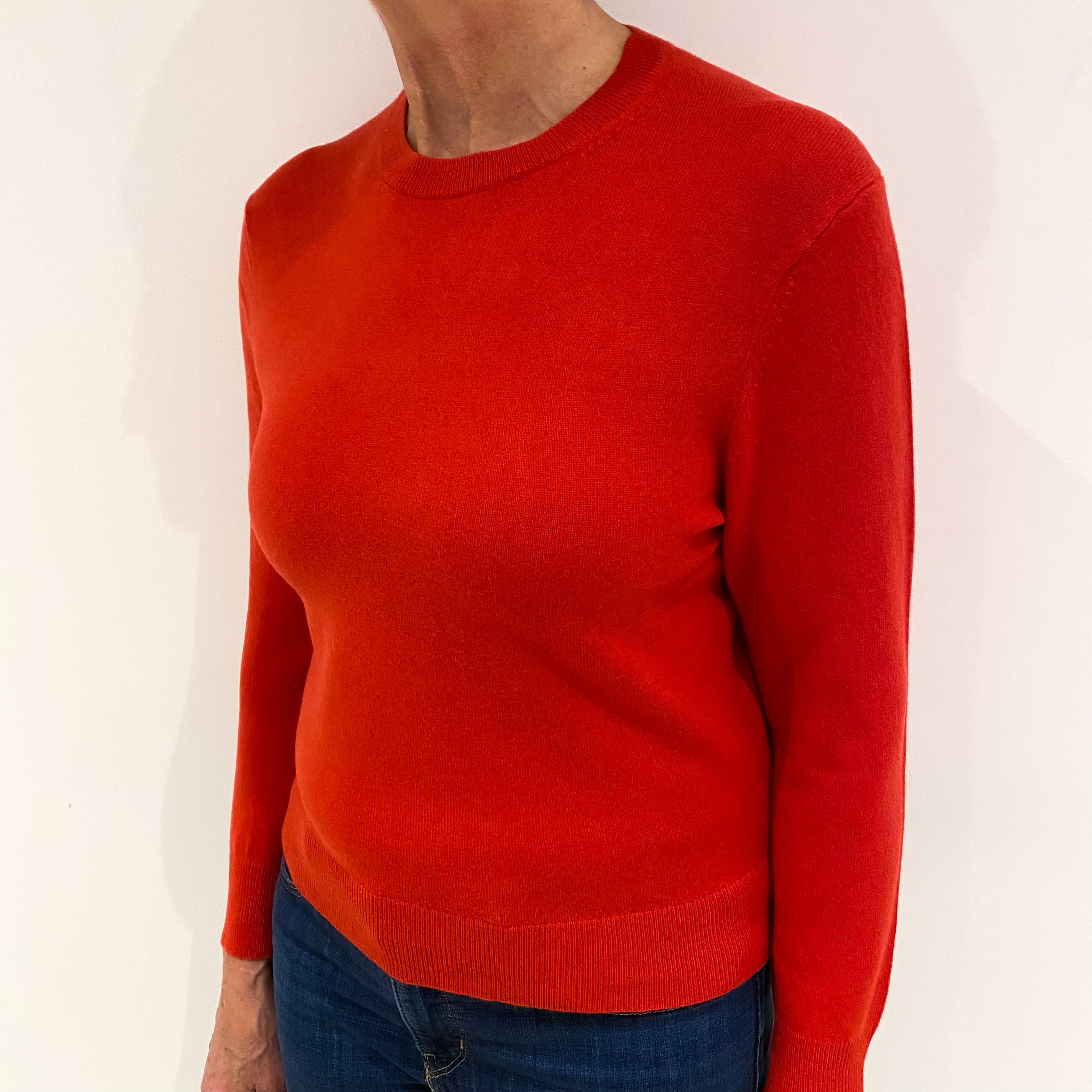 Vermillion Red Cashmere Crew Neck Jumper Medium