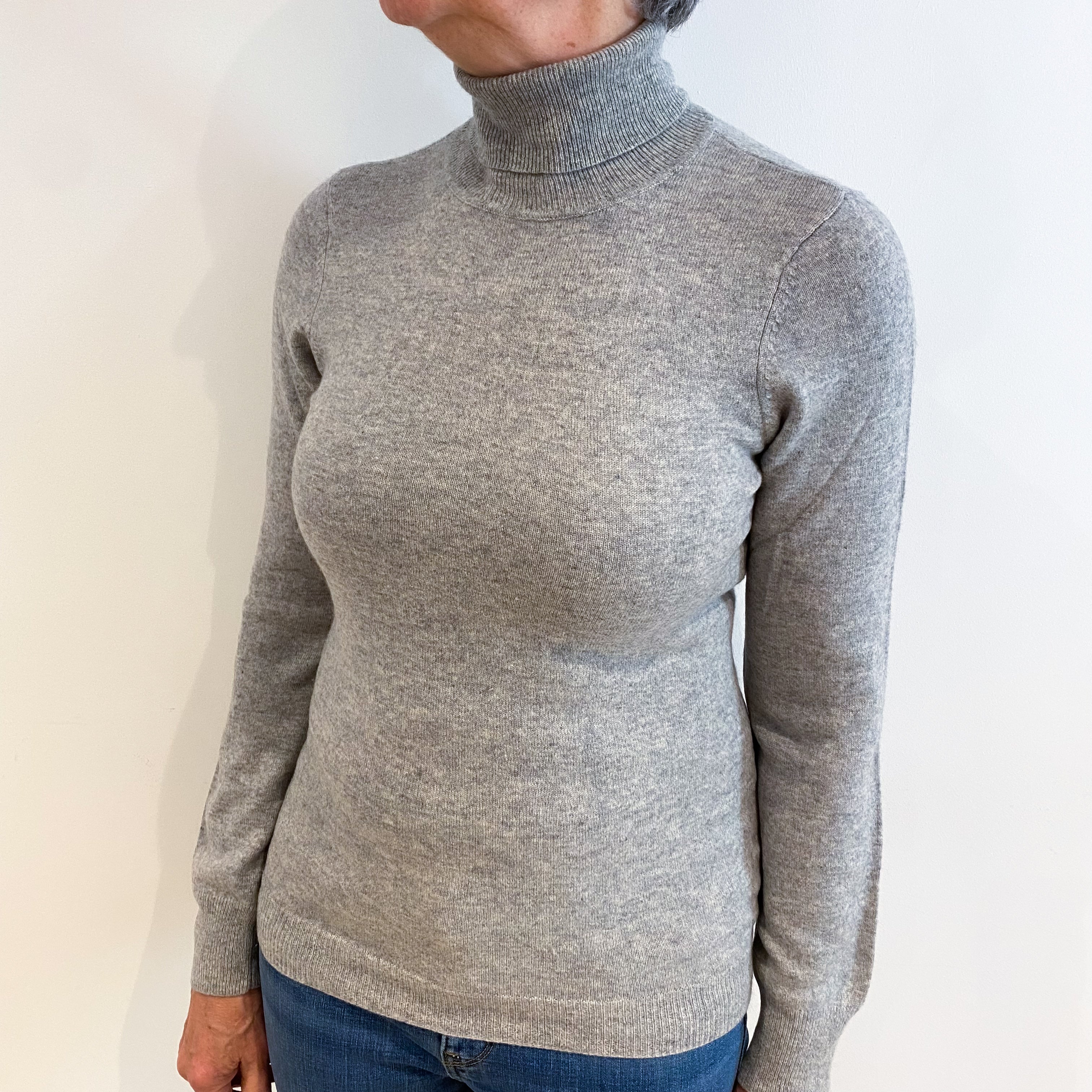 Smoke Grey Cashmere Polo Neck Jumper Medium