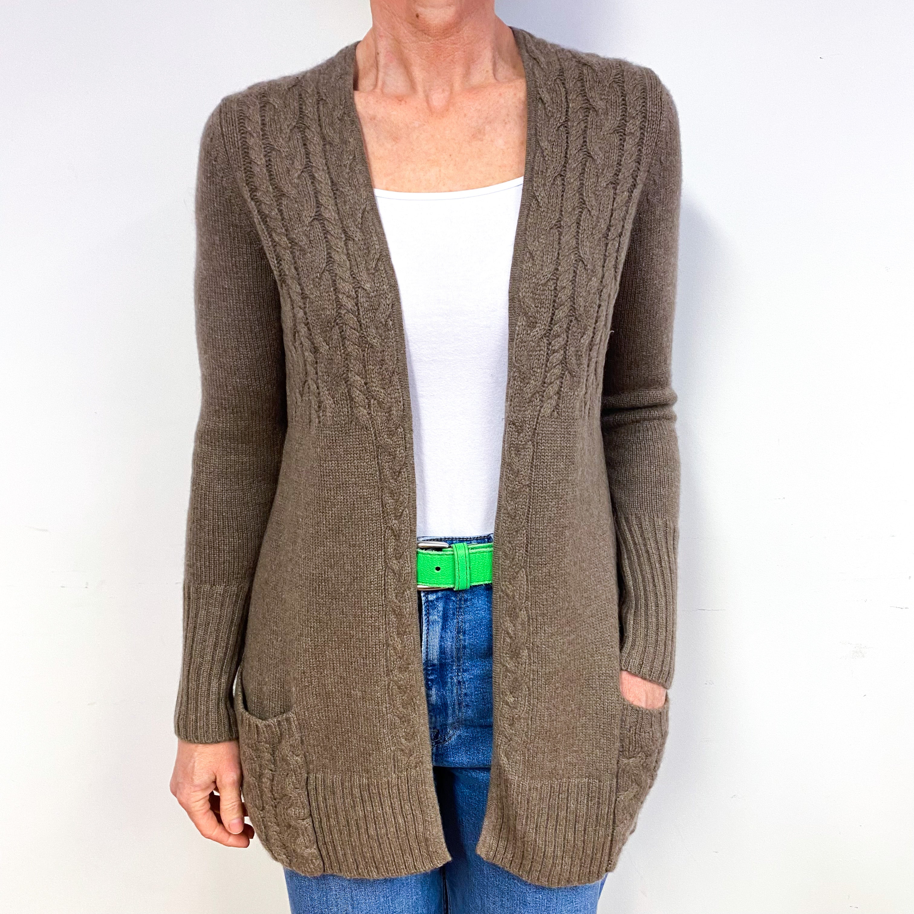 Mocha Brown Cashmere Edge to Edge Cardigan Medium