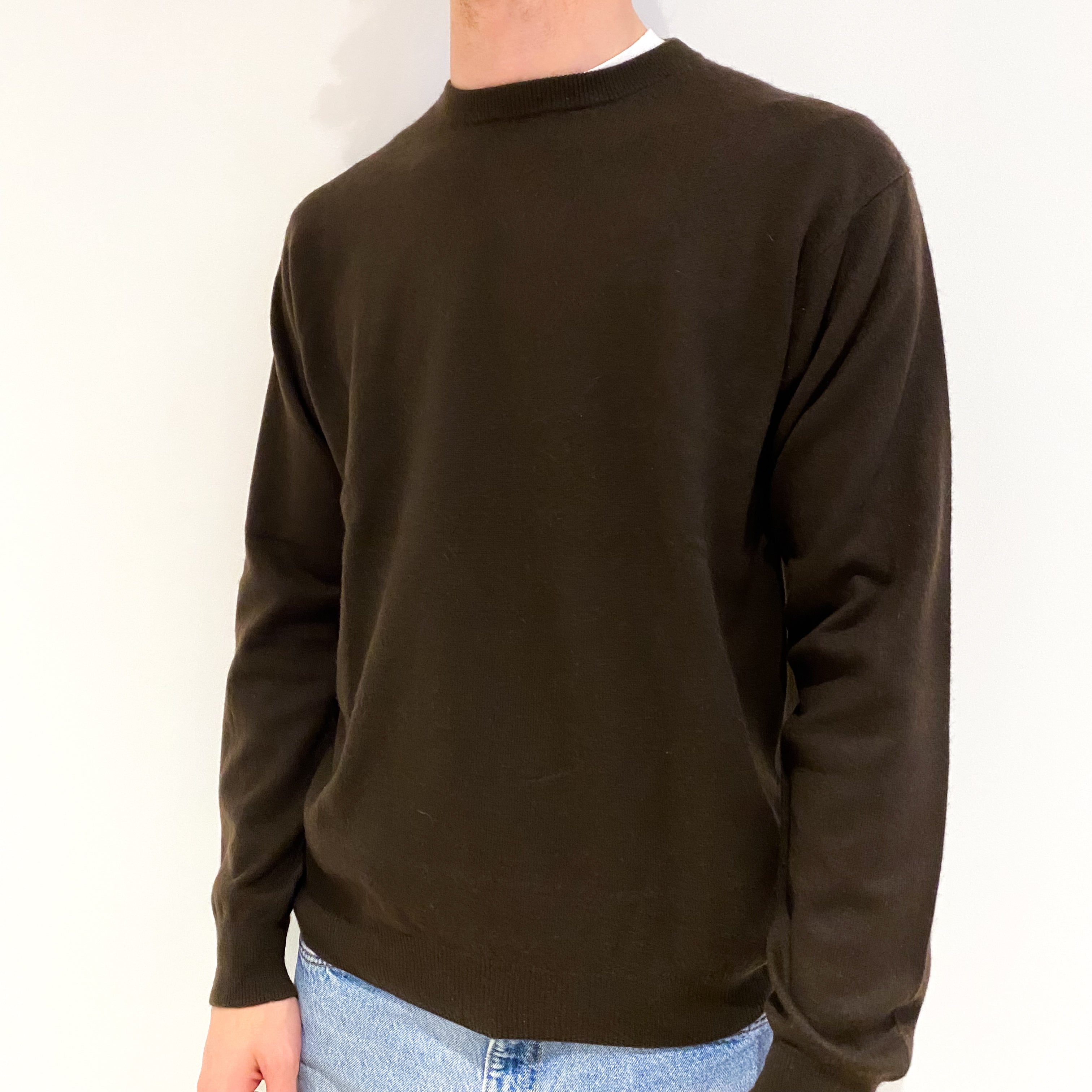 Men's Dark Chocolate Brown Cashmere Crew Neck Jumper Medium