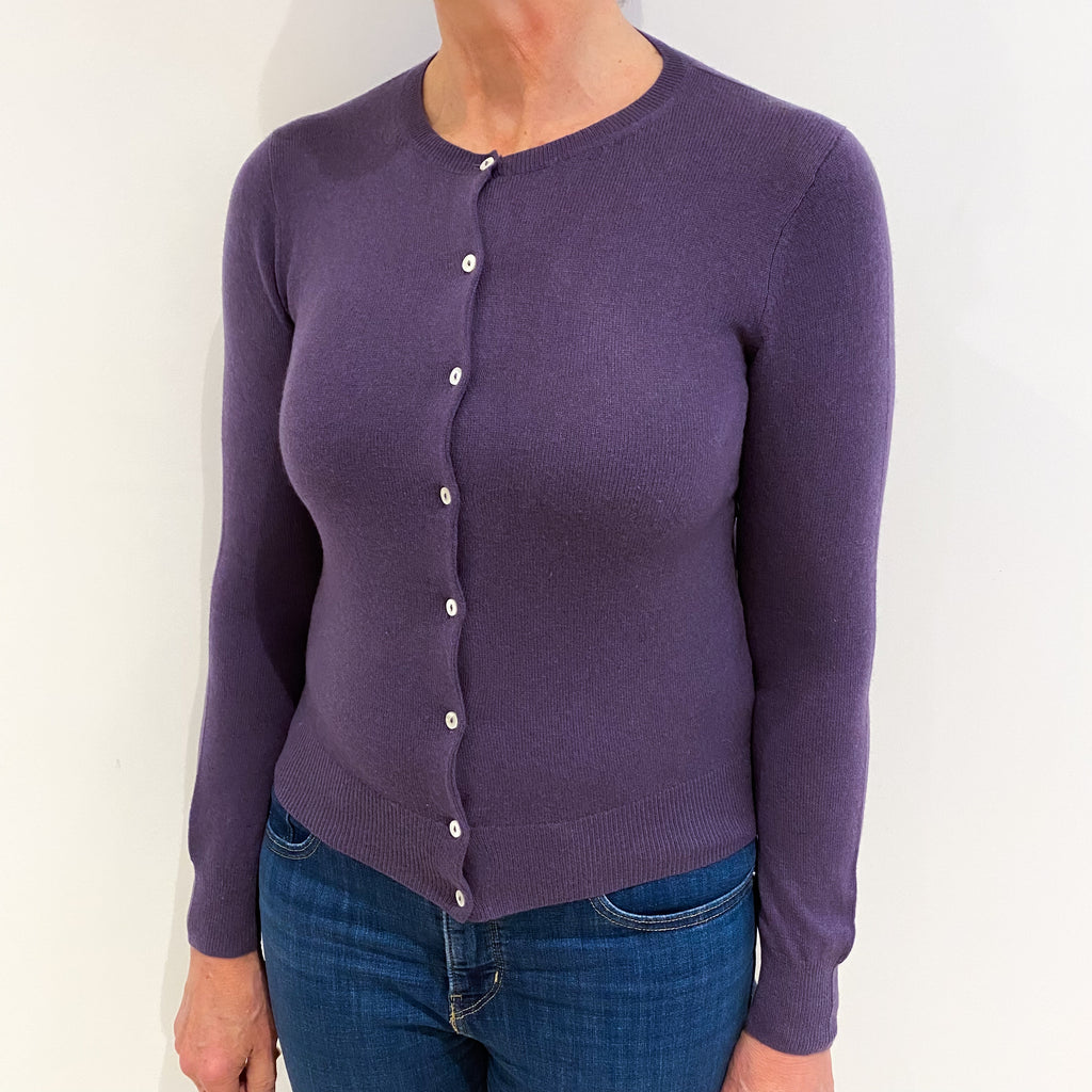 Aubergine Purple Crew Neck Cashmere Cardigan Medium