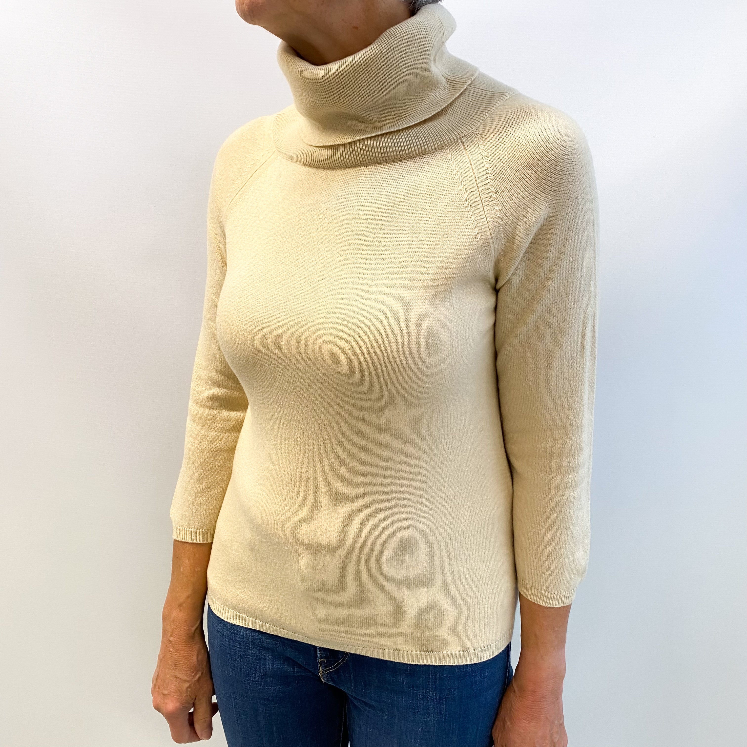 Burberry Sand Beige Cashmere Polo Neck Jumper Medium