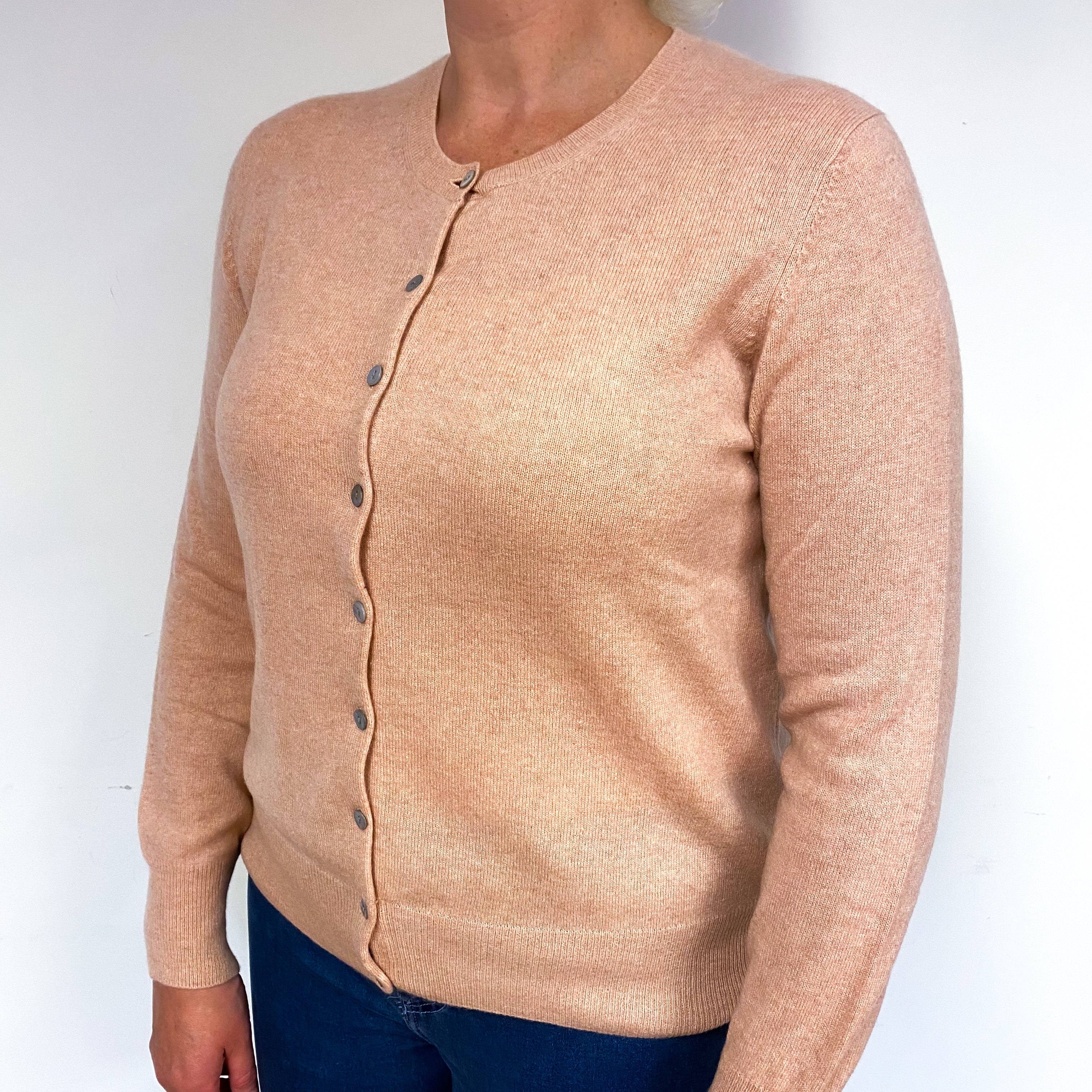 Deep Nude Pink Cashmere Crew Neck Cardigan Large
