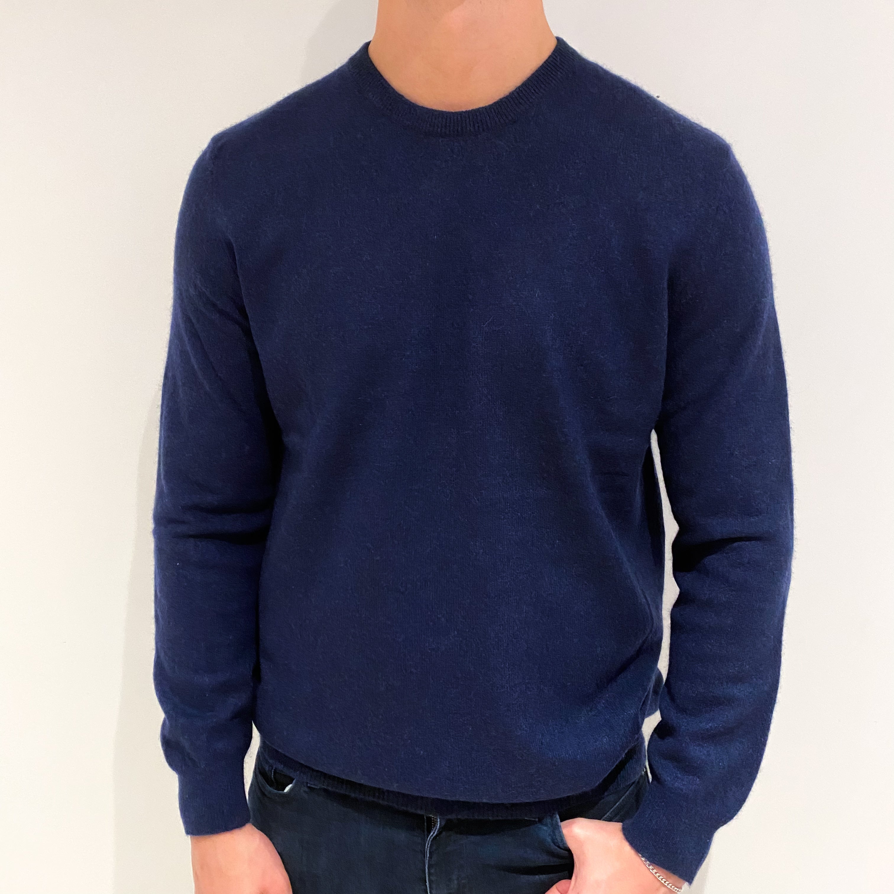 Men's Navy Cashmere Crew Neck Jumper XL