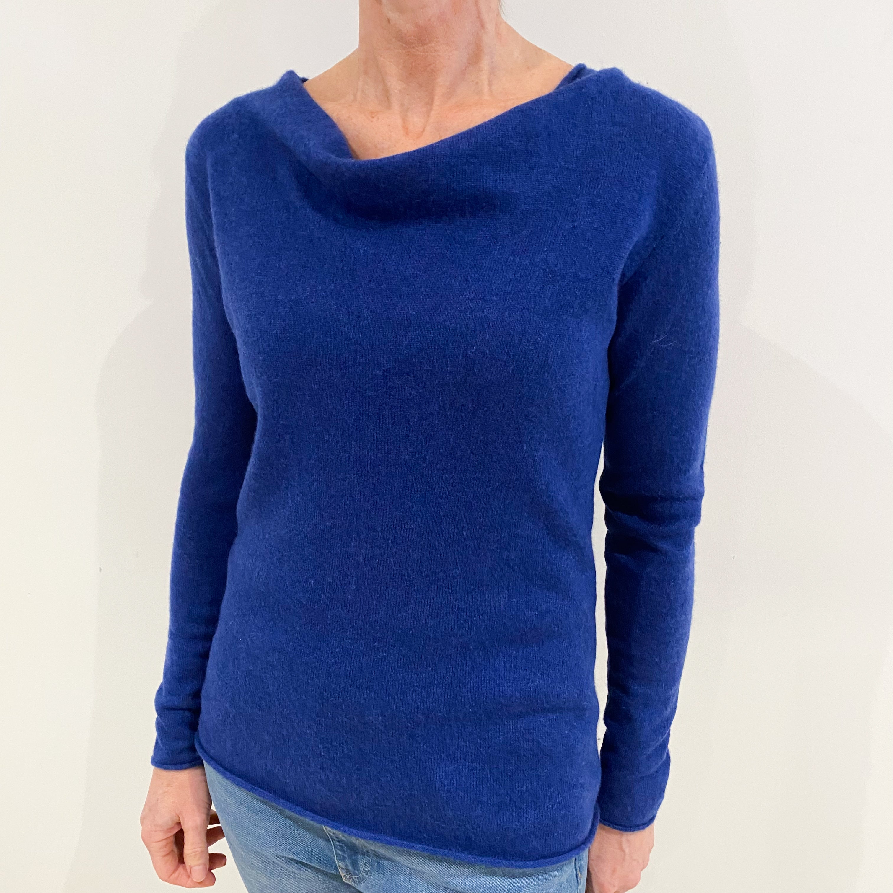 Prussian Blue Cashmere Drape Neck Jumper Small