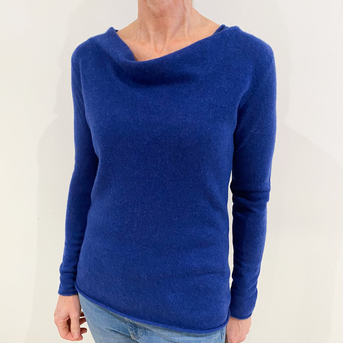 Prussian Blue Cashmere Drape Neck Jumper Small