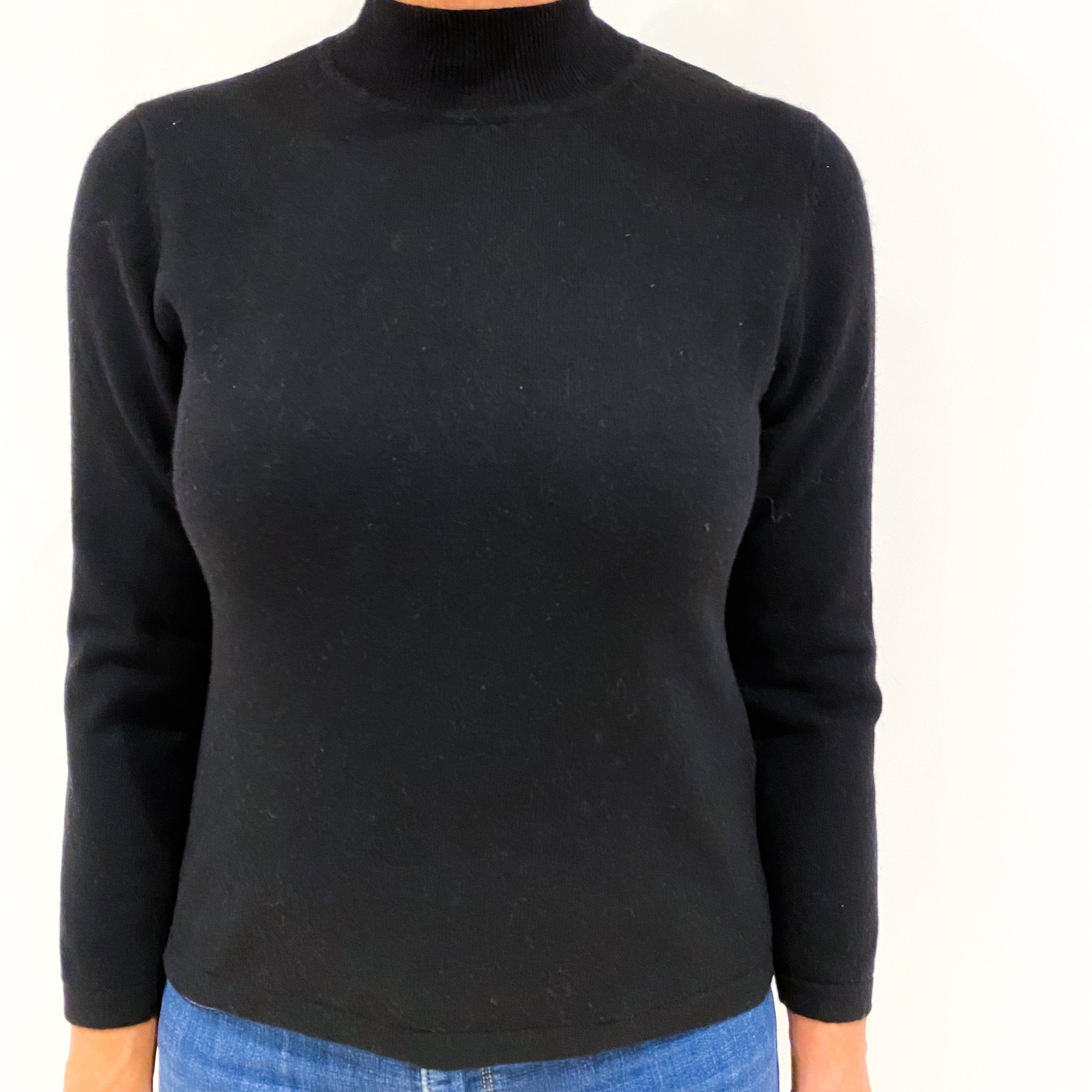 Black Cashmere Polo Neck Jumper Medium