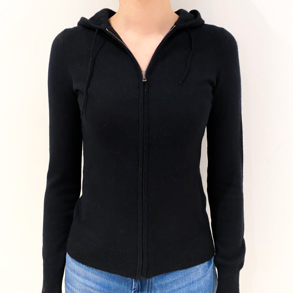Black Cashmere Zip Up Hooded Jumper Extra Small
