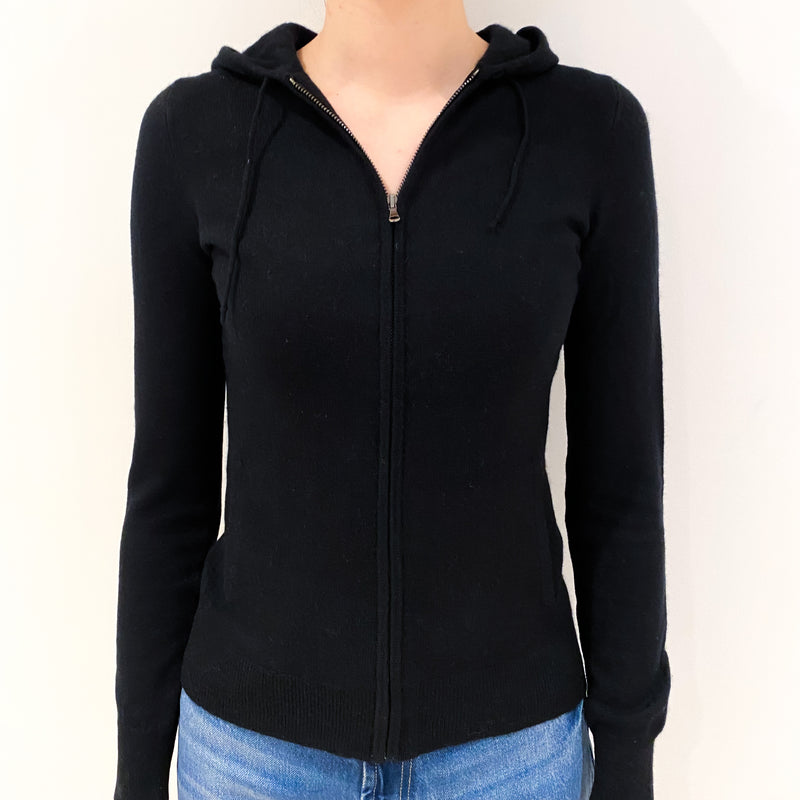 Black Cashmere Zip Up Hooded Jumper Extra Small