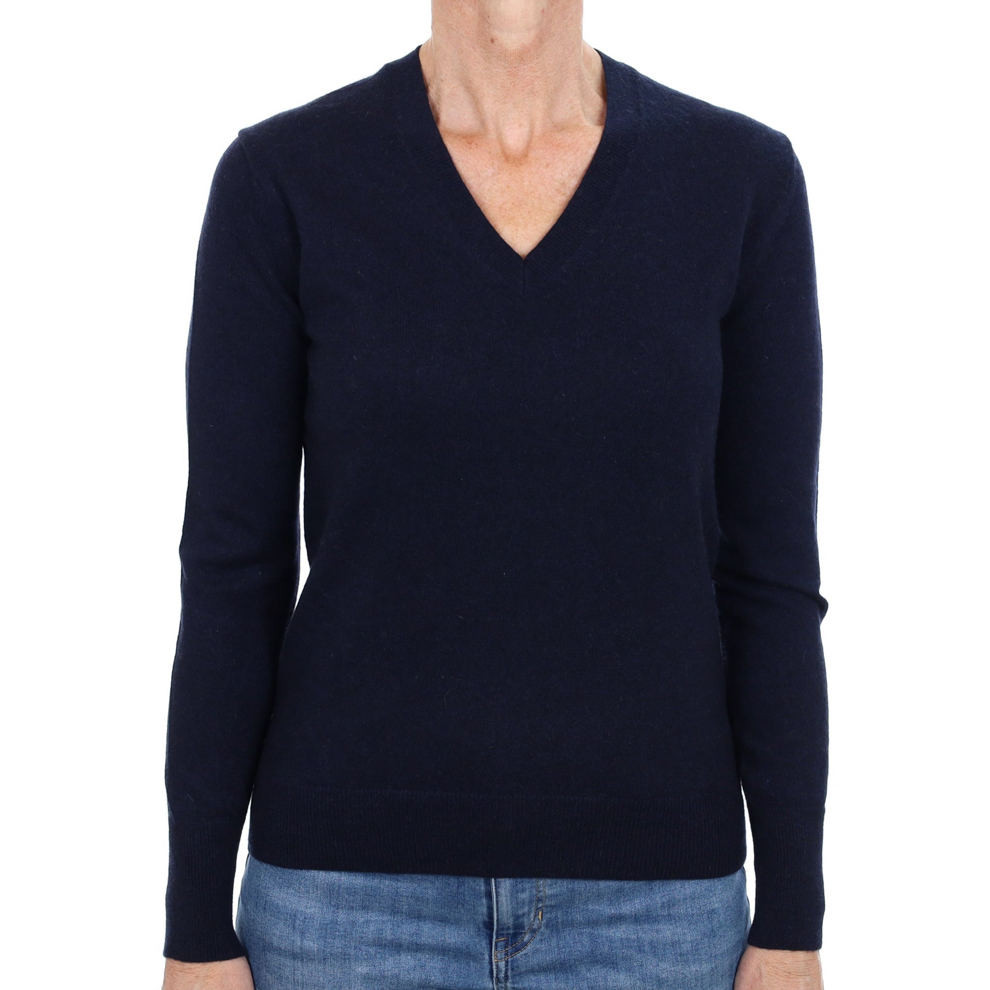 Navy Blue Cashmere V Neck Jumper Small