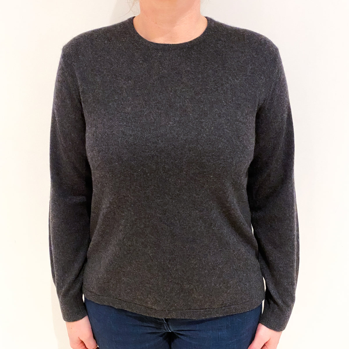 Charcoal Grey Cashmere Crew Neck Jumper Large