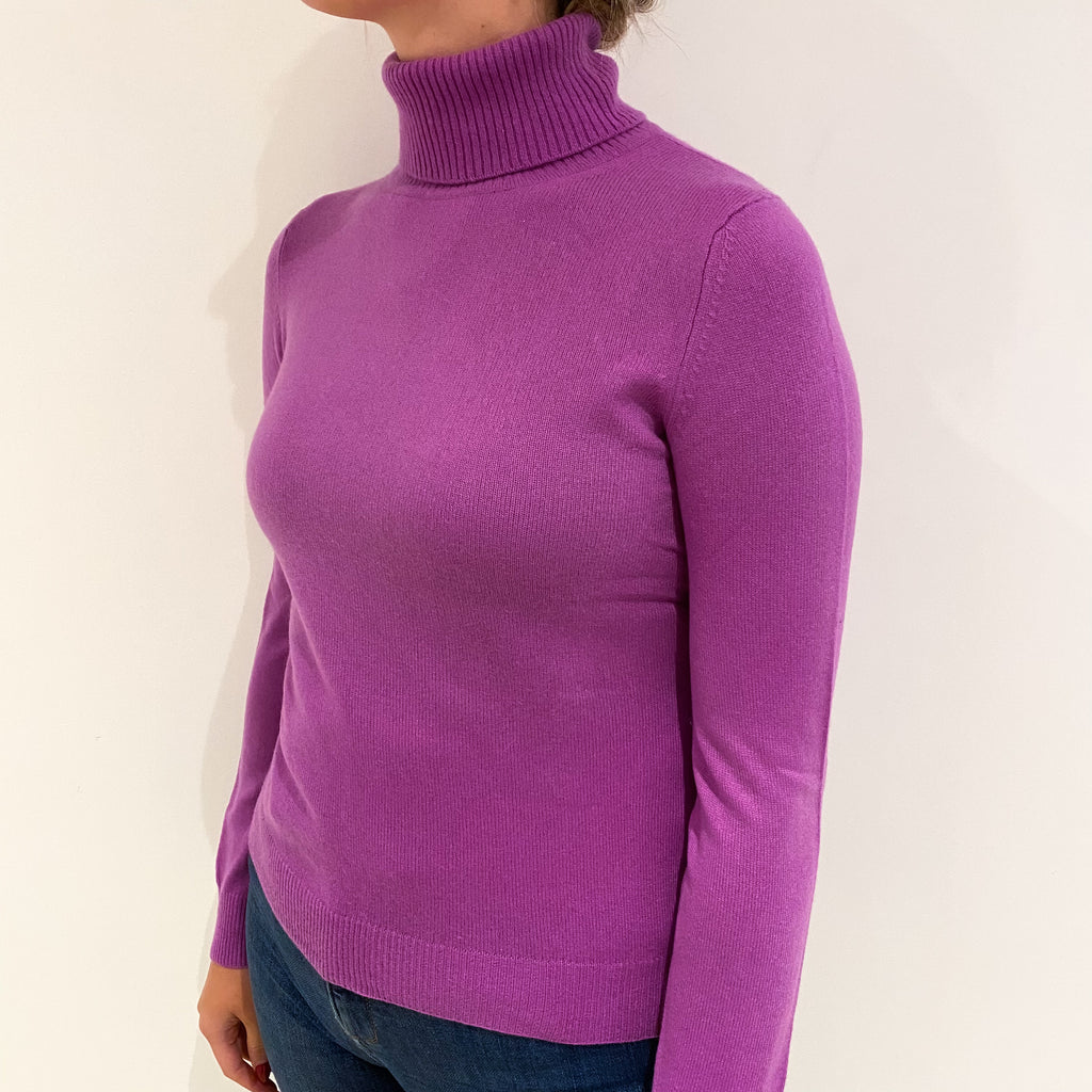 Loganberry Purple Cashmere Polo Neck Jumper Small