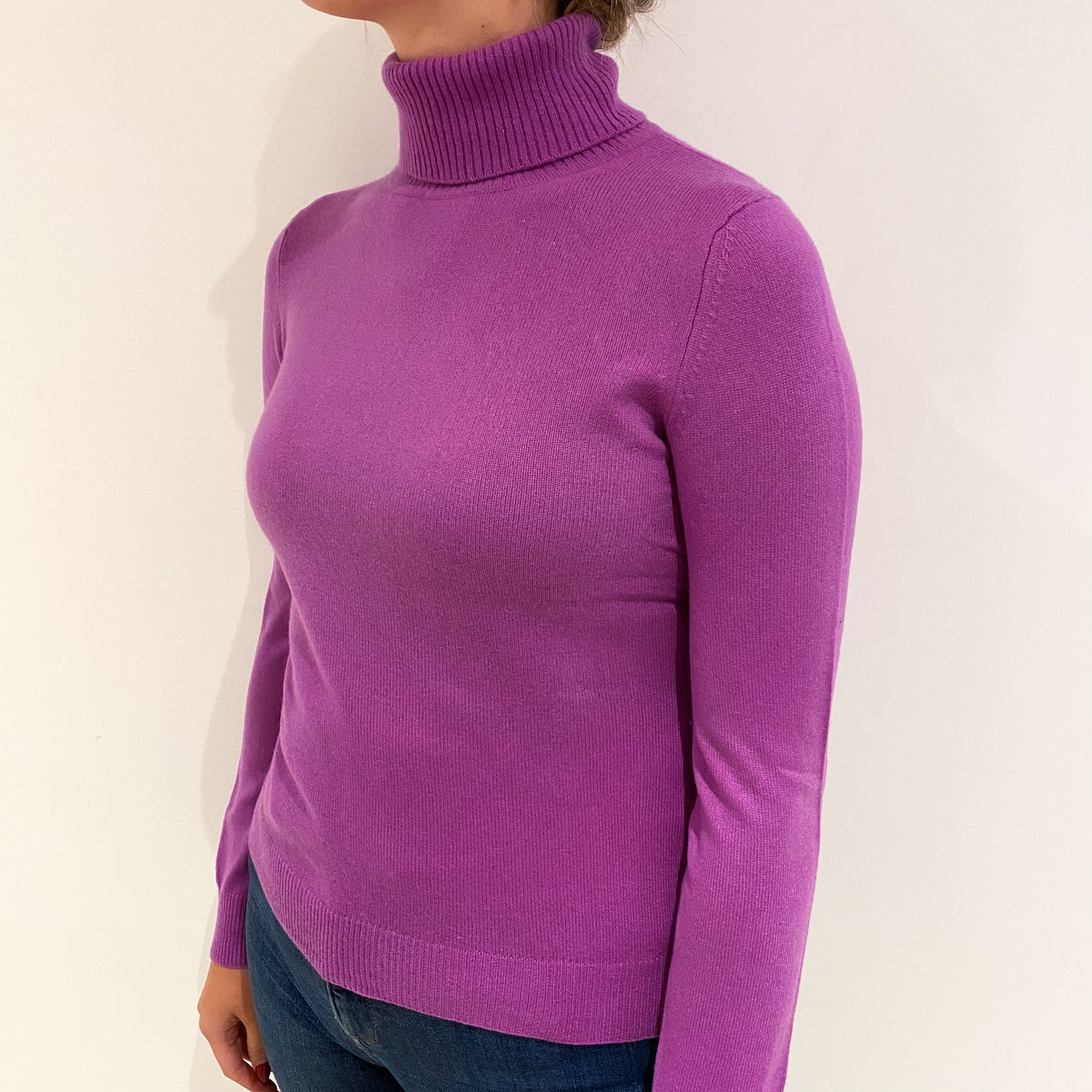 Loganberry Purple Cashmere Polo Neck Jumper Small