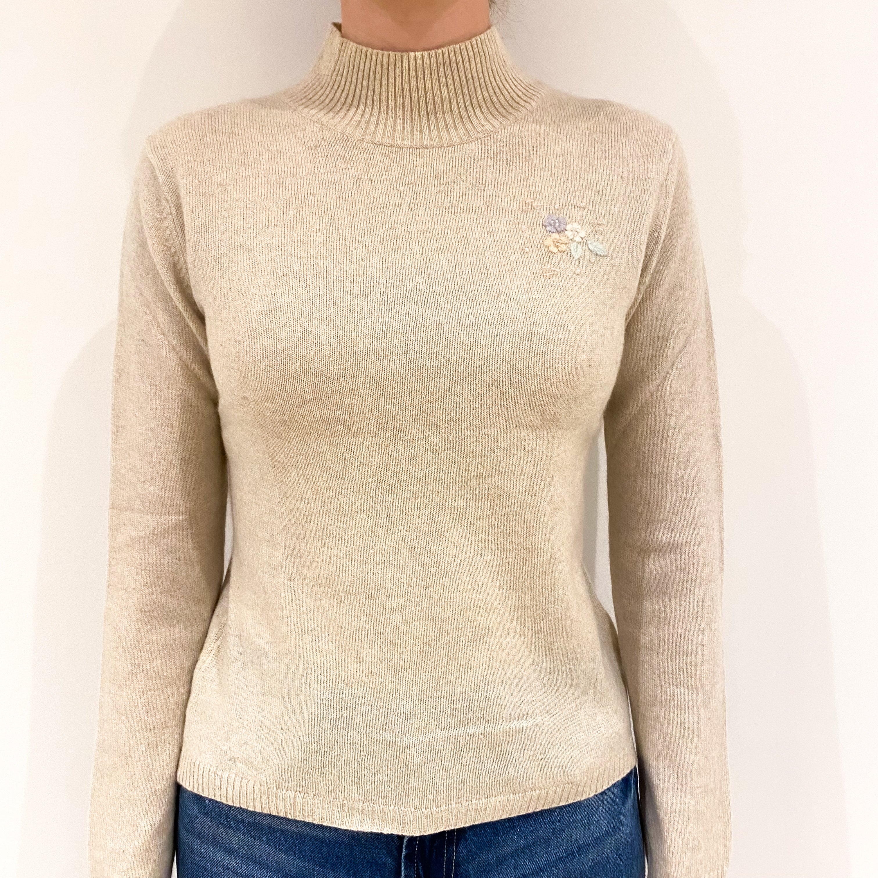 Oatmeal Cashmere Turtle Neck Jumper Extra Small