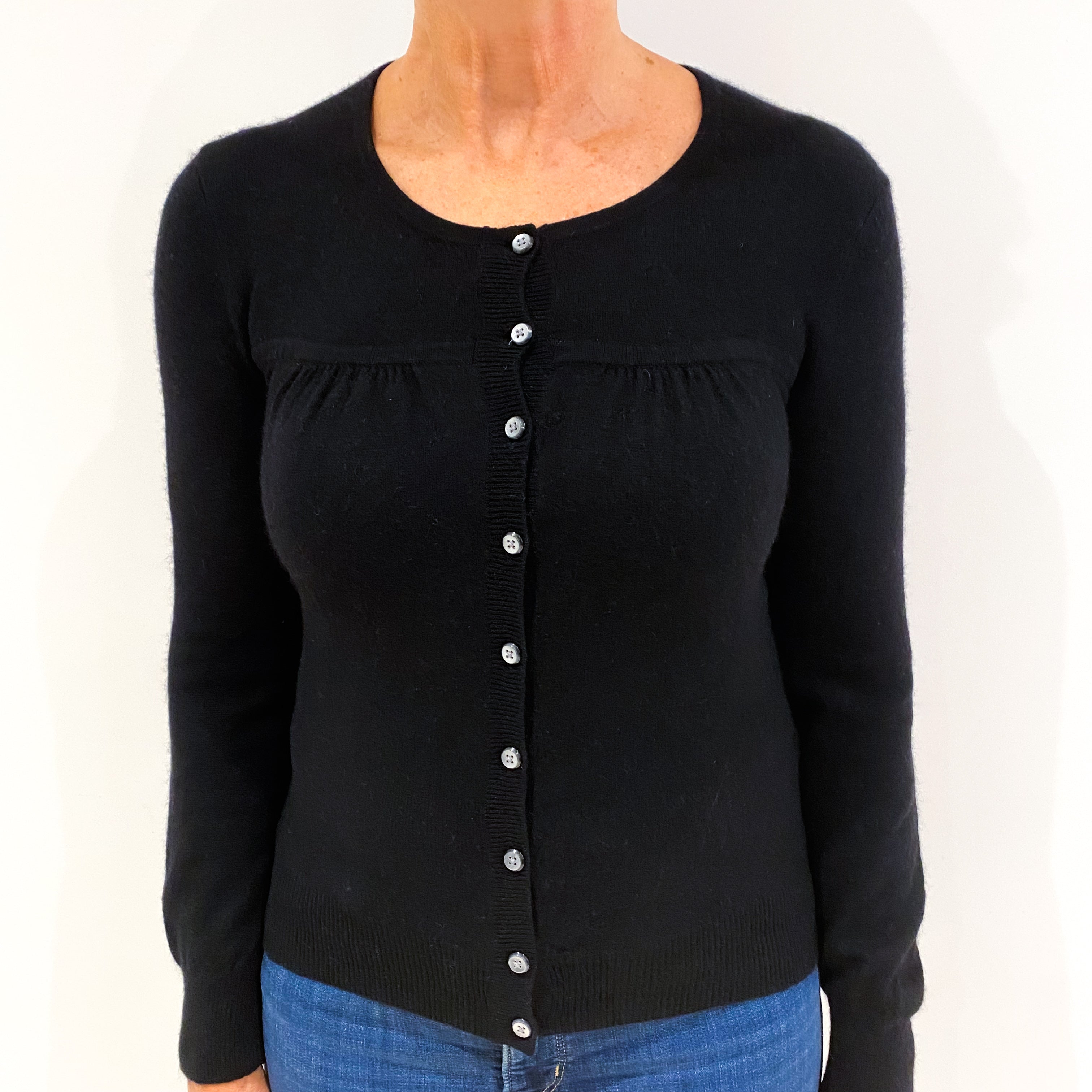 Black Cashmere Crew Neck Cardigan Medium