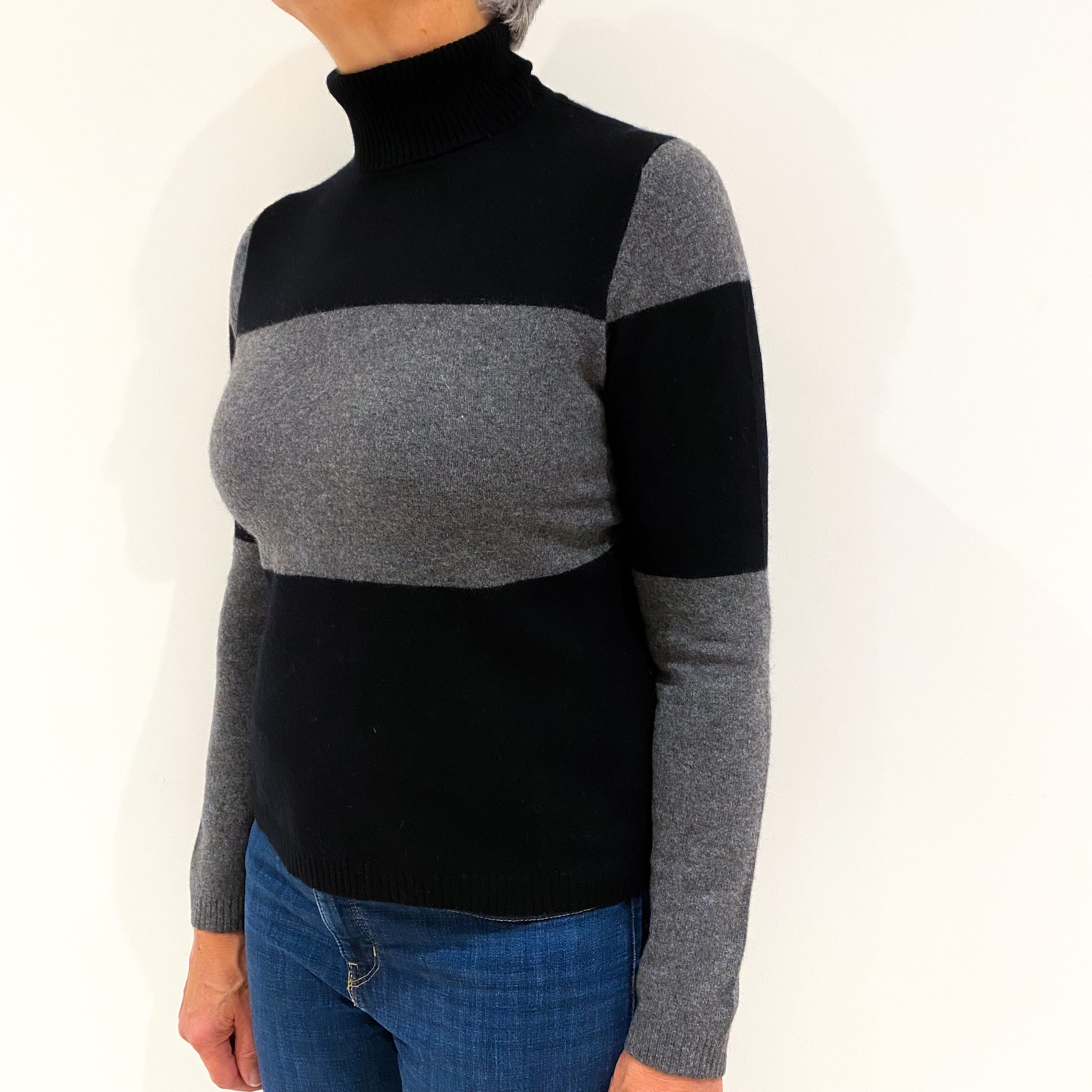 Black Cashmere Polo Neck Jumper Medium