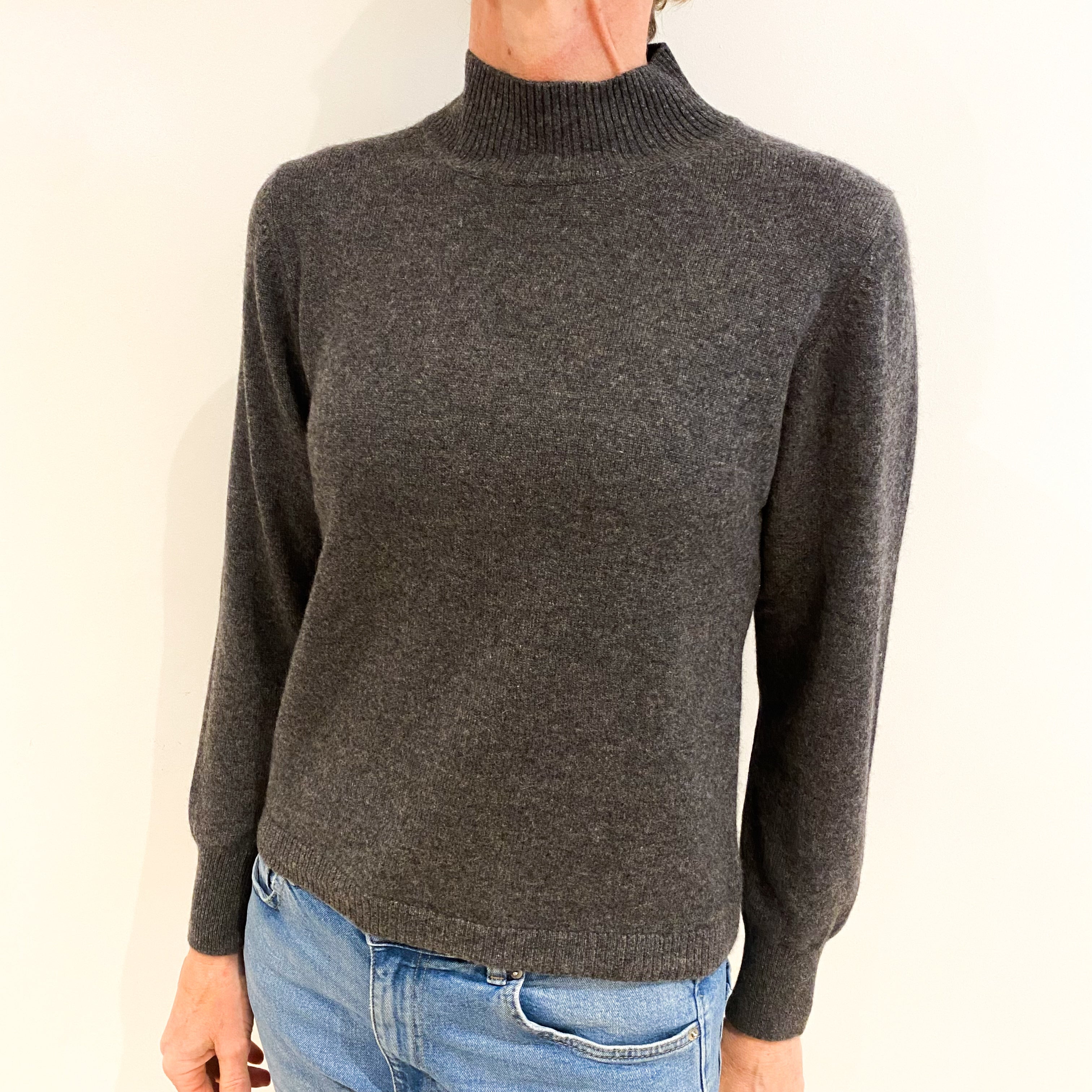 Slate Grey Cashmere Polo Neck Jumper Small