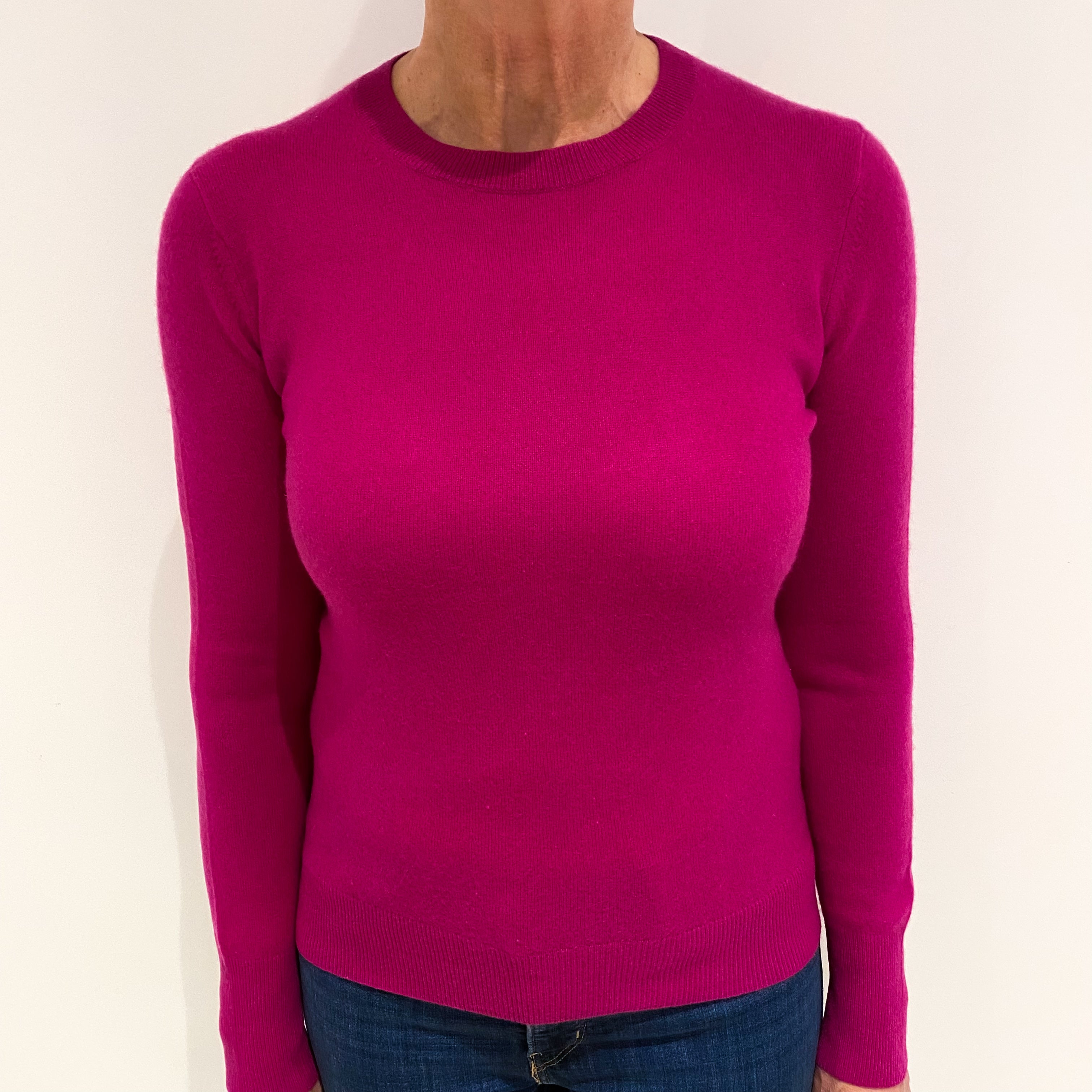Magenta Pink Cashmere Crew Neck Jumper Medium