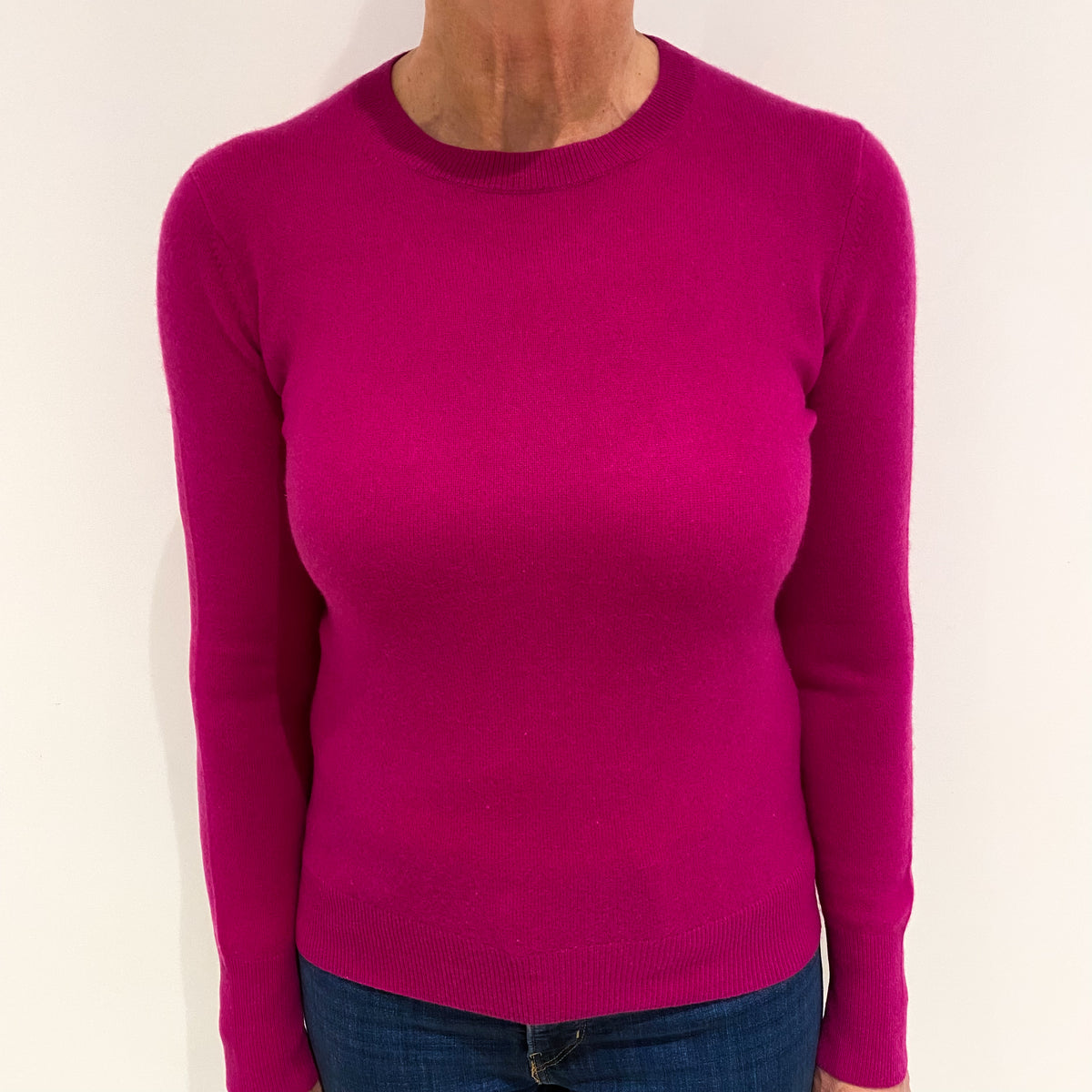 Magenta Pink Cashmere Crew Neck Jumper Medium