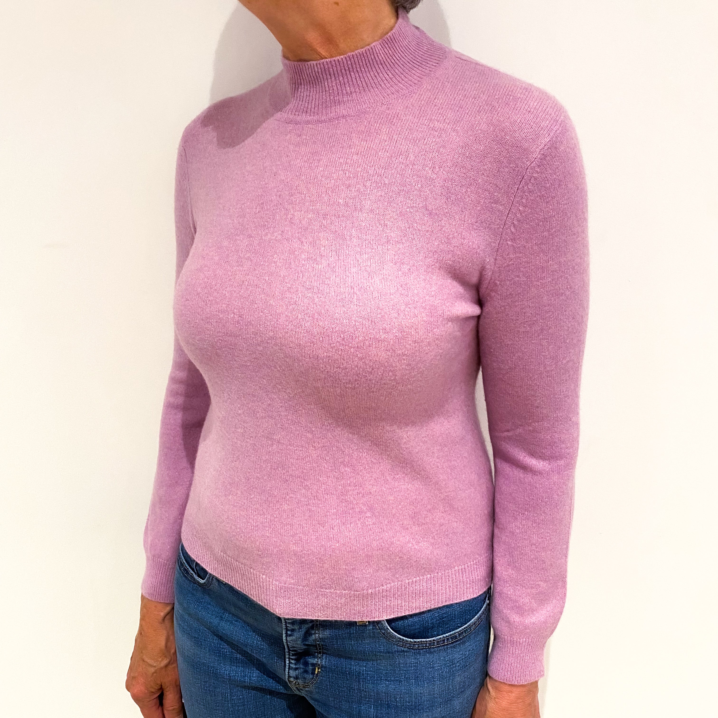 Foxglove Pink Cashmere Turtle Neck Jumper Medium
