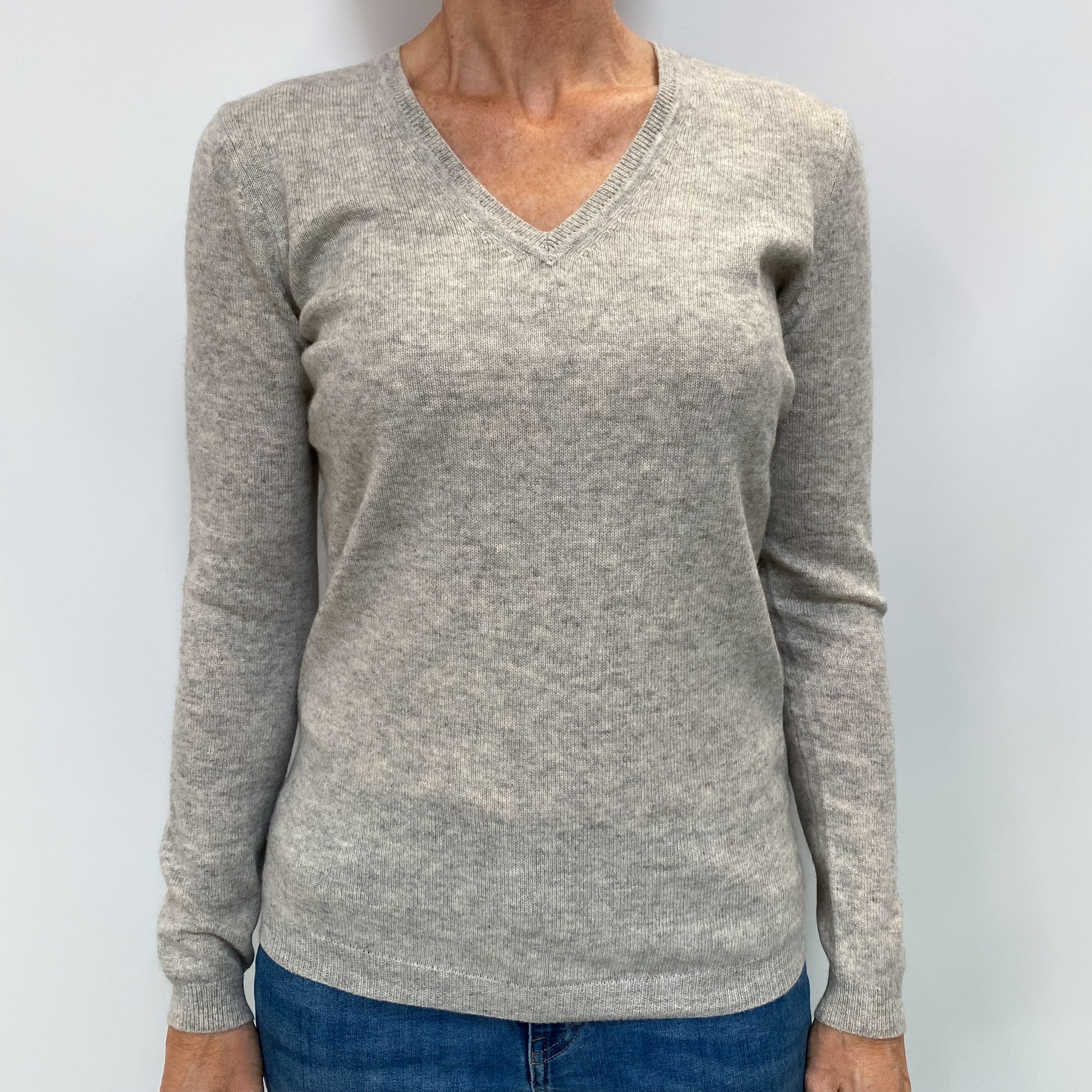 Smoke Grey Cashmere V Neck Jumper Small