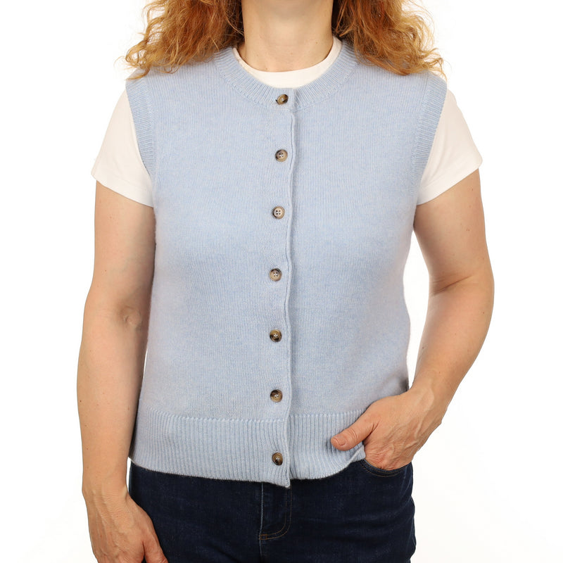 Brand New Baby Blue Luxury Cashmere Crew Neck Waistcoat Medium UK 12-14