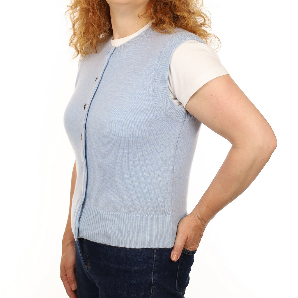 Brand New Baby Blue Luxury Cashmere Crew Neck Waistcoat Medium UK 12-14