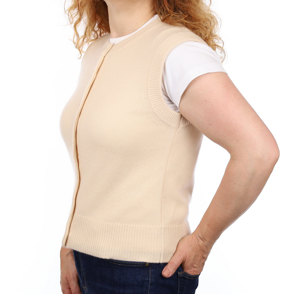 Brand New Vanilla Cream Luxury Cashmere Crew Neck Waistcoat Medium UK 12-14