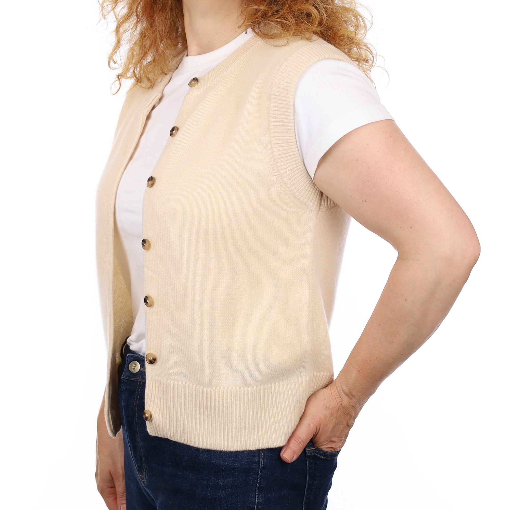 Brand New Vanilla Cream Luxury Cashmere Crew Neck Waistcoat Medium UK 12-14
