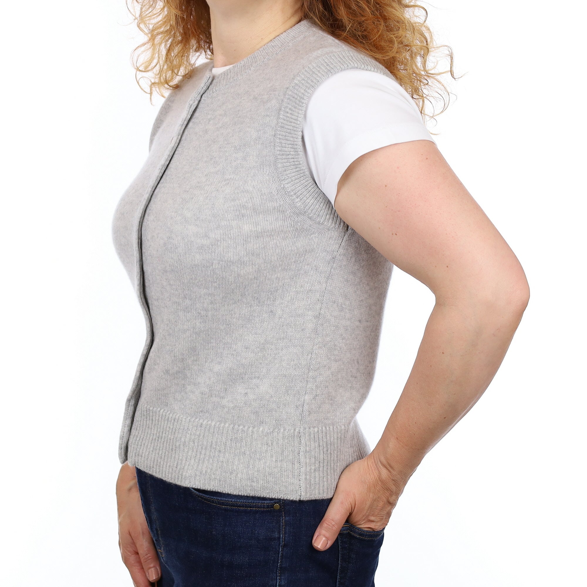Brand New Mist Grey Luxury Cashmere Crew Neck Waistcoat Medium UK 12-14