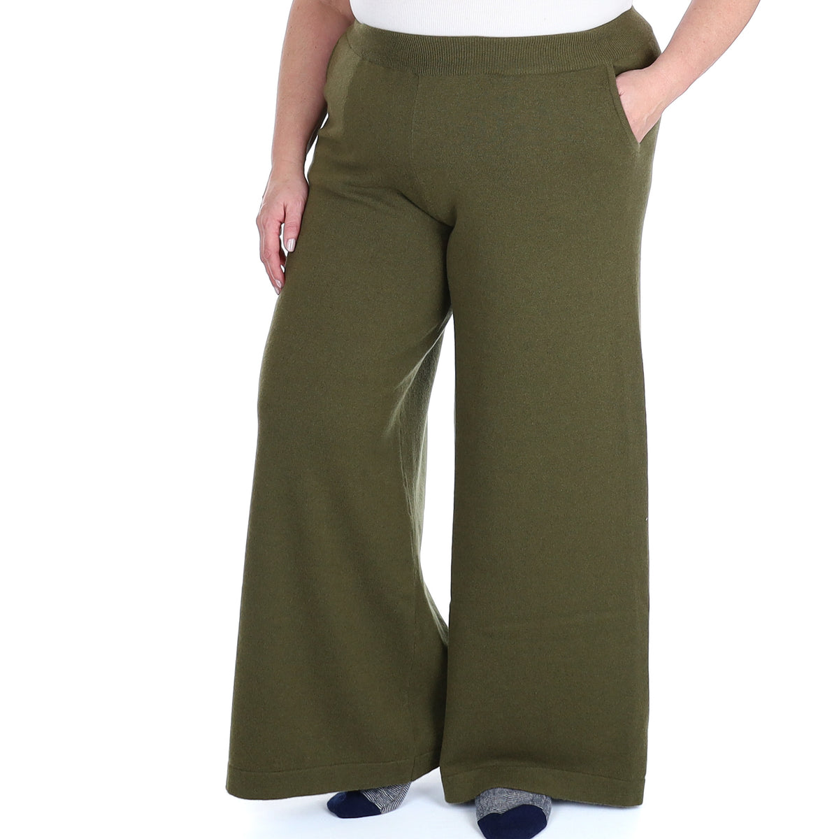 Brand New Scottish Olive Green Cashmere Extra Wide Leg Lounge Pants XL