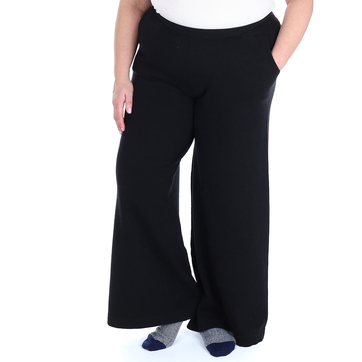 Brand New Scottish Black Cashmere Extra Wide Leg Lounge Pants XL