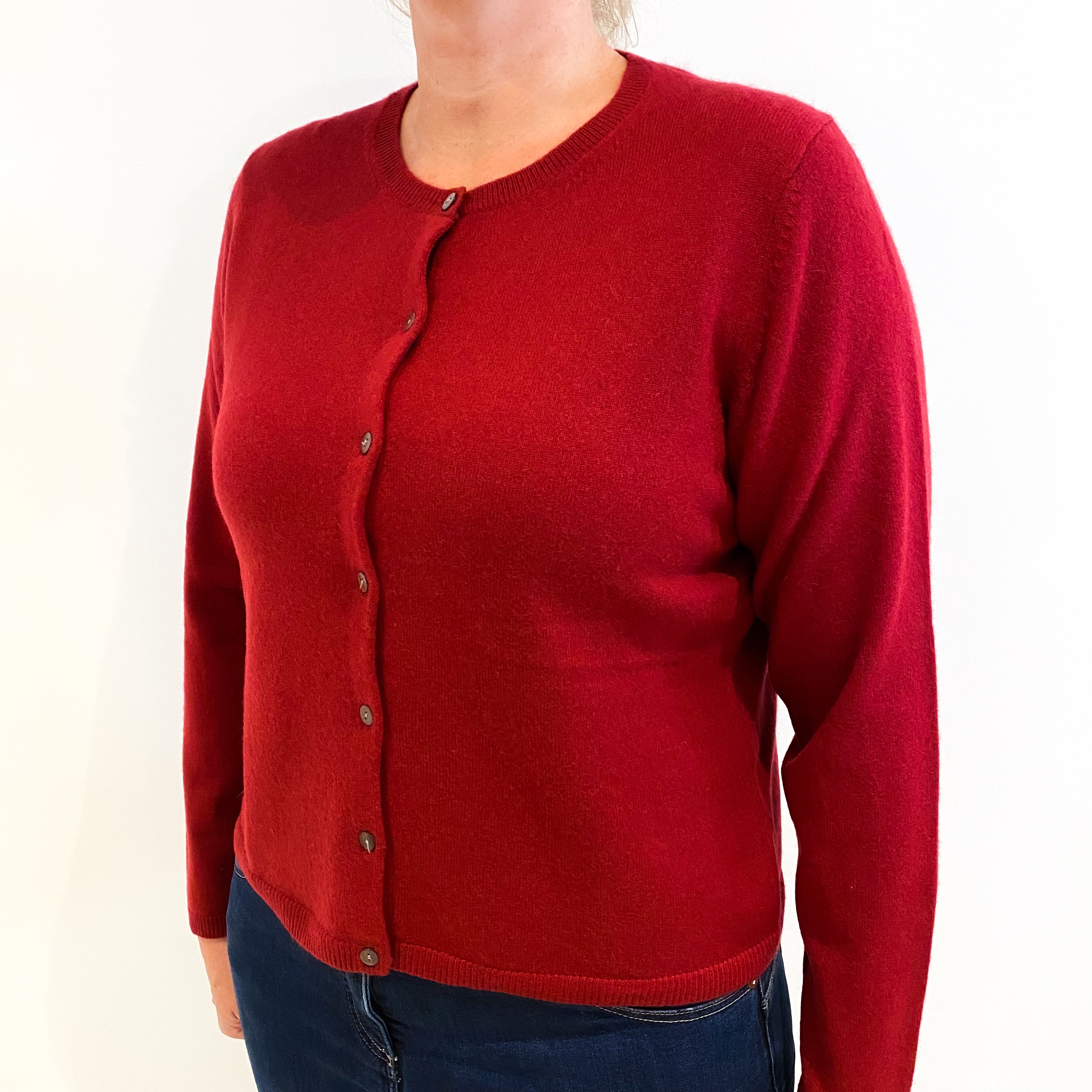 Crimson Red Cashmere Crew Neck Cardigan Large