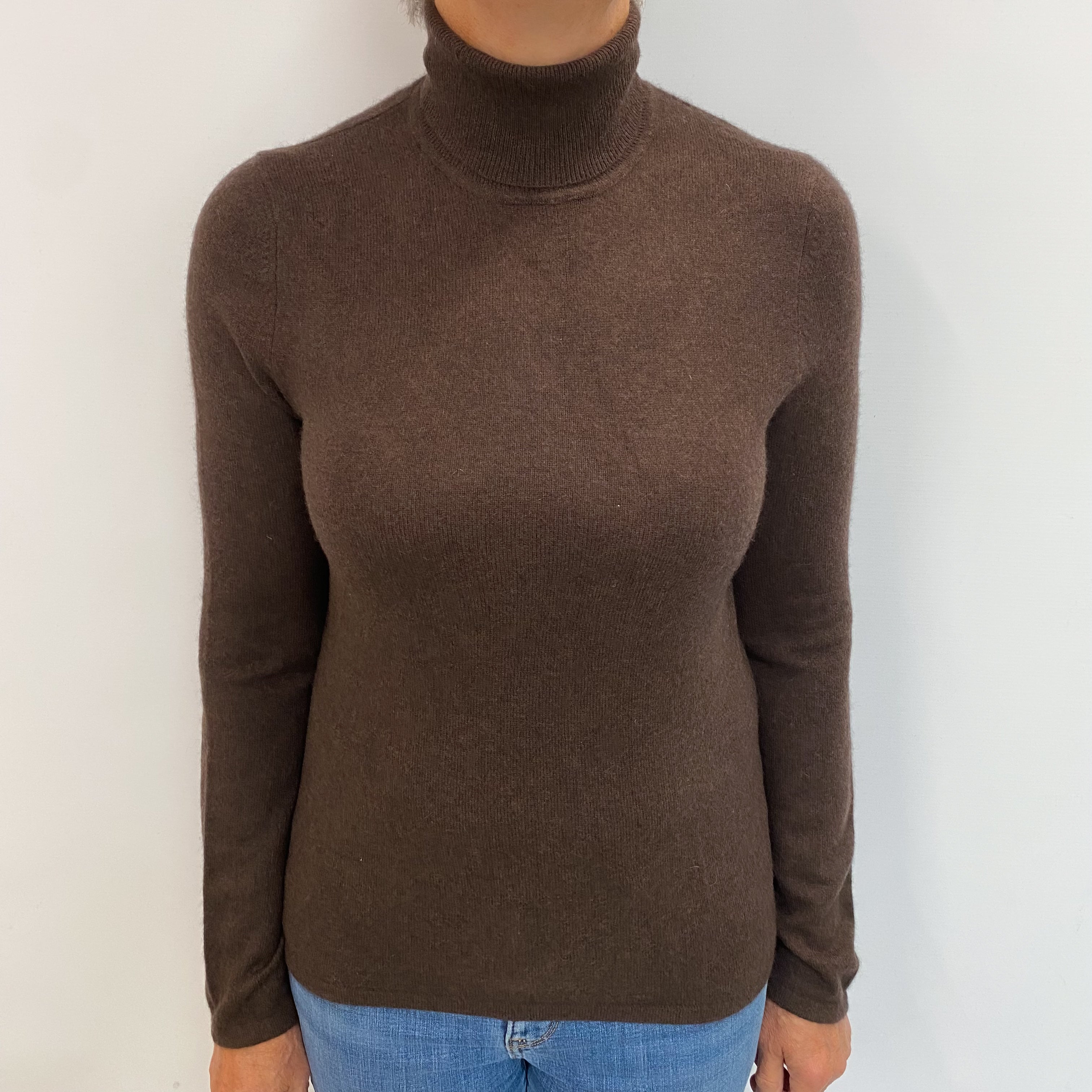 Dark Chocolate Cashmere Polo Neck Jumper Medium