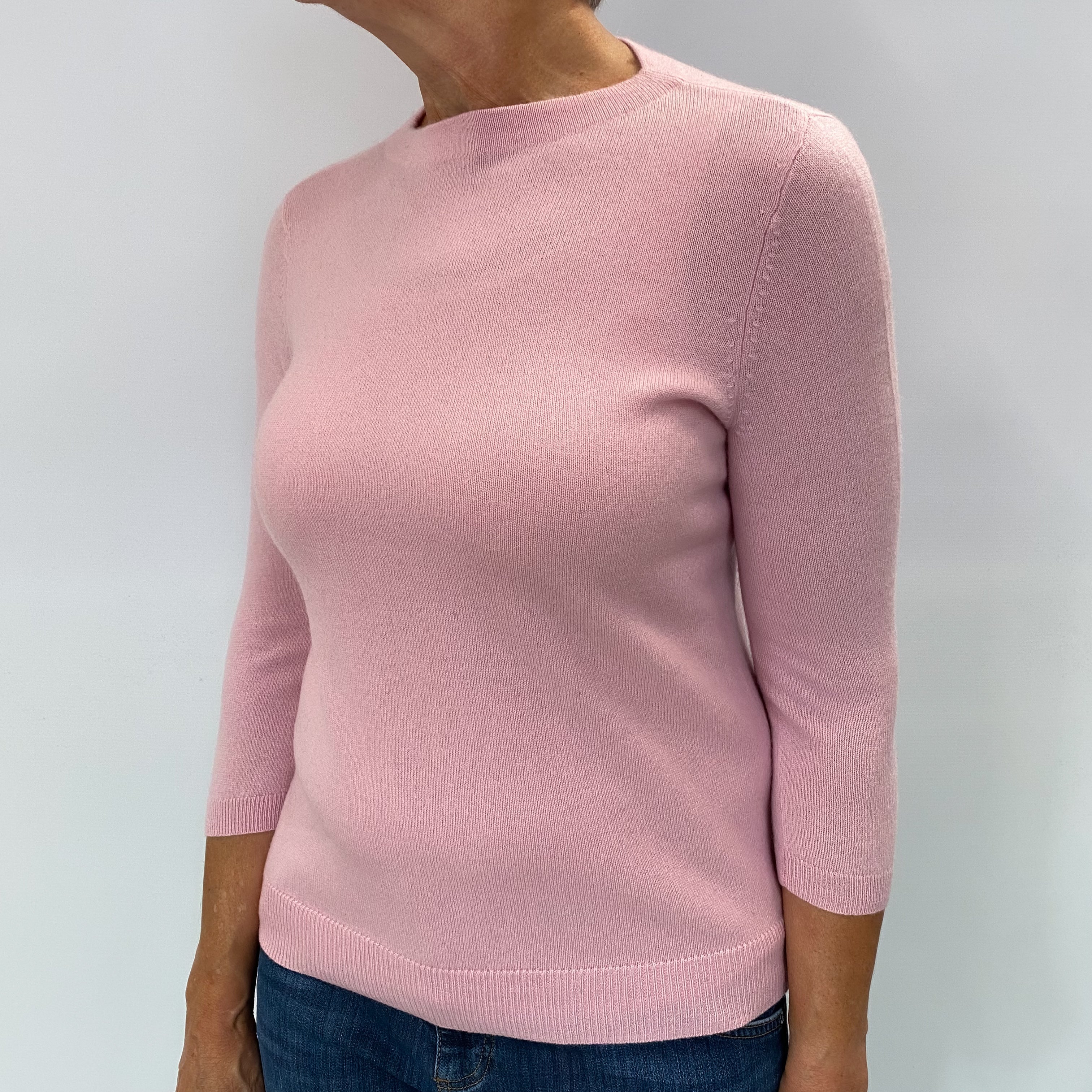 Carnation Pink Cashmere Crew Neck Jumper Medium