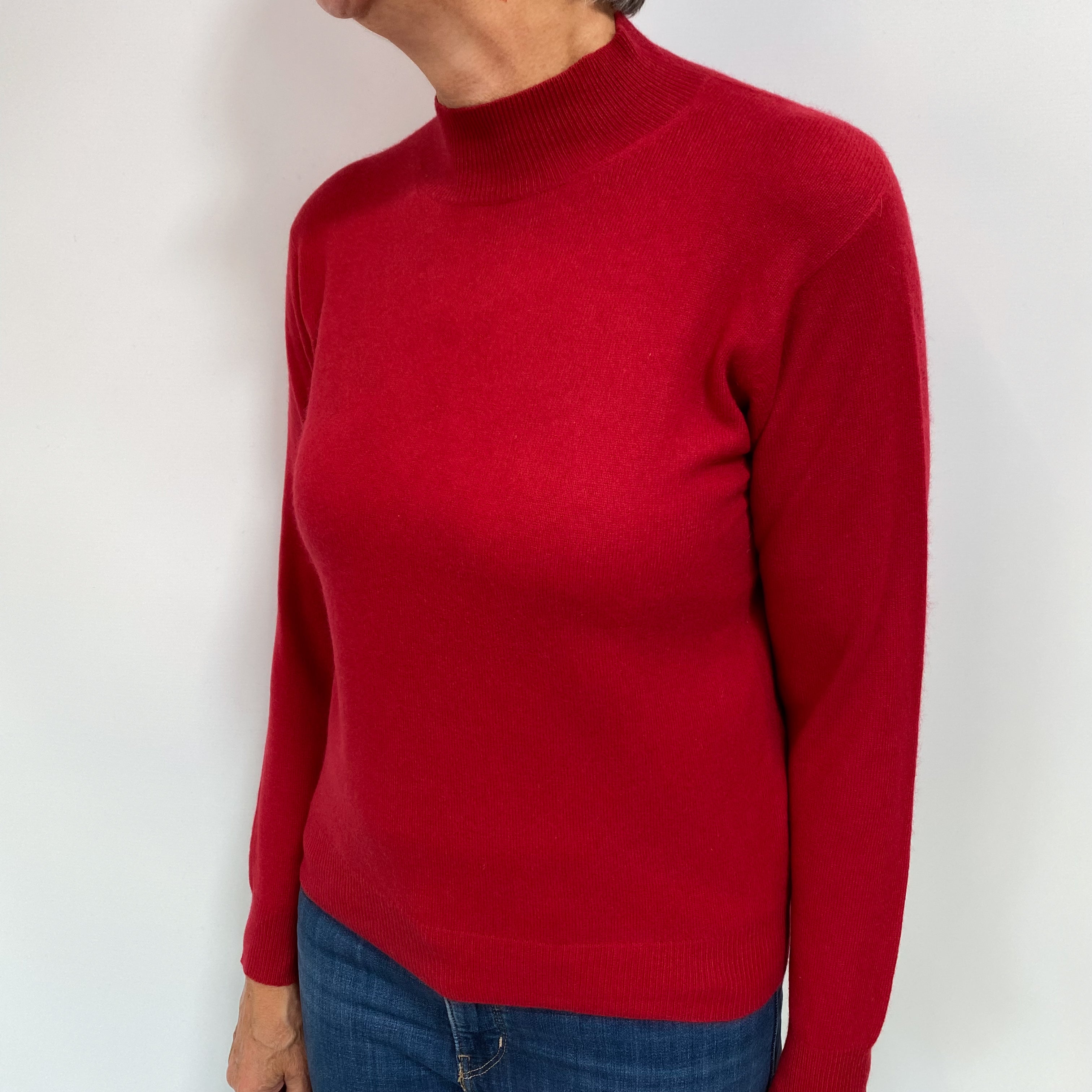 Crimson Red Cashmere Turtle Neck Jumper Medium