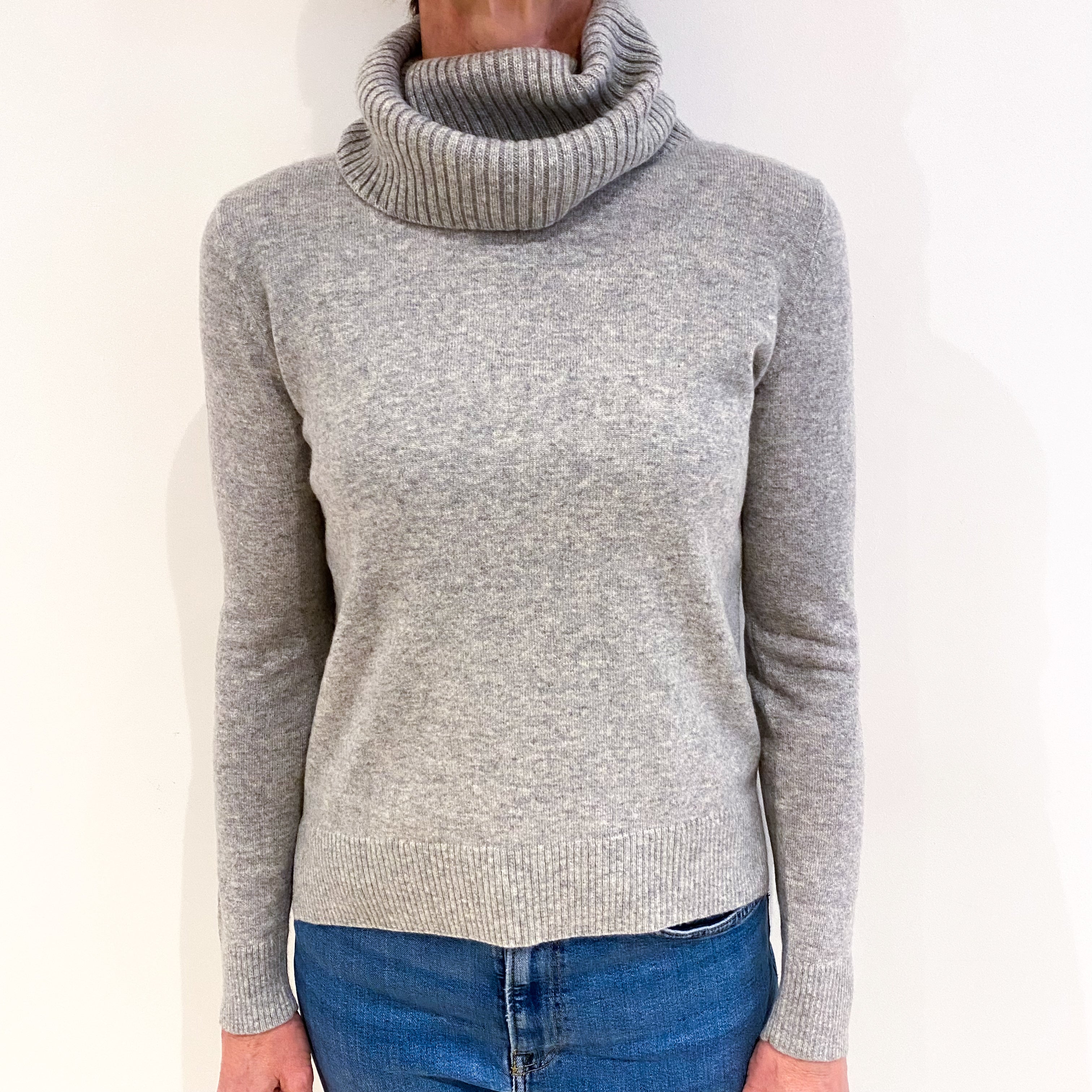 Smoke Grey Cashmere Polo Neck Jumper Small